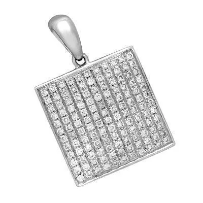 18k White Solid Gold Round Cut Diamond Square Pendant 0.56 Ctw