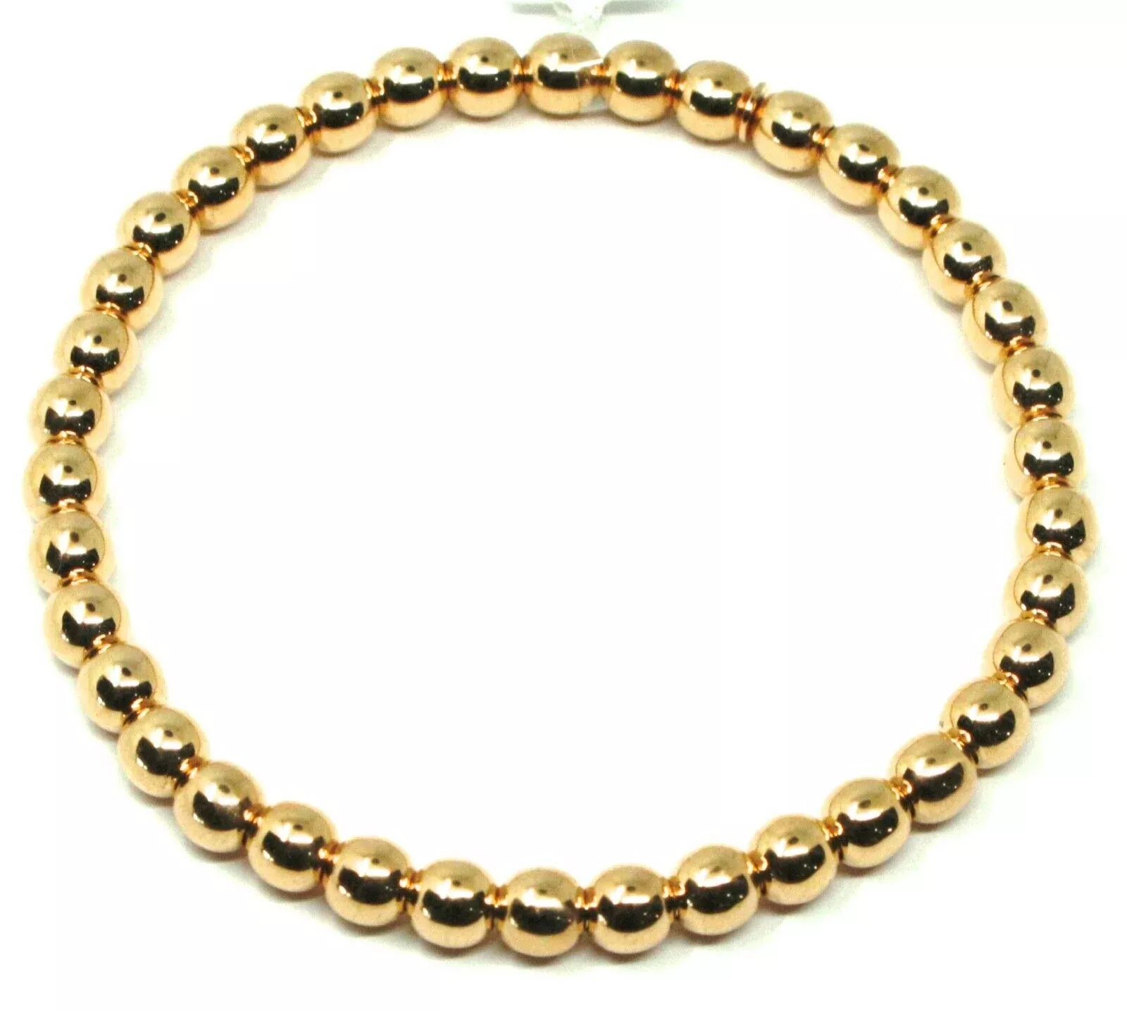 18k yellow gold bracelet, semirigid, elastic, big 5 mm smooth balls spheres