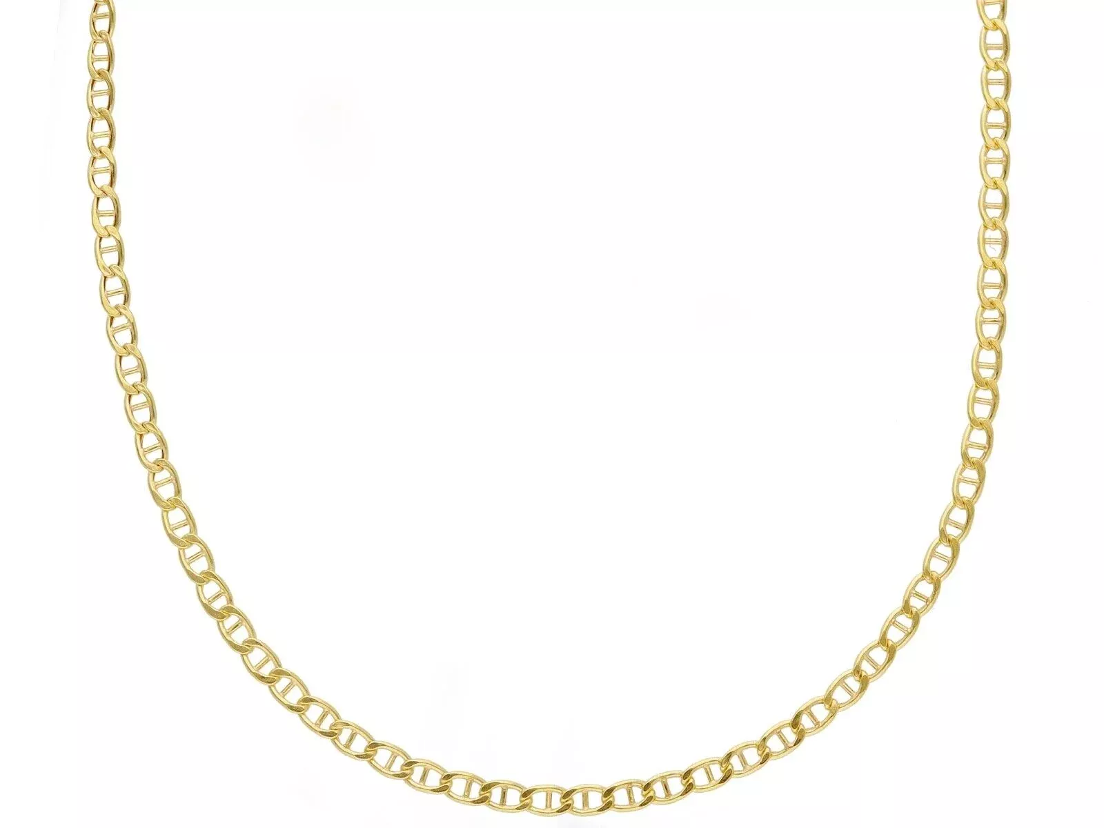 18K YELLOW GOLD CHAIN FLAT BOAT MARINER OVAL NAUTICAL THIN LINK 2mm, 40 cm, 16"