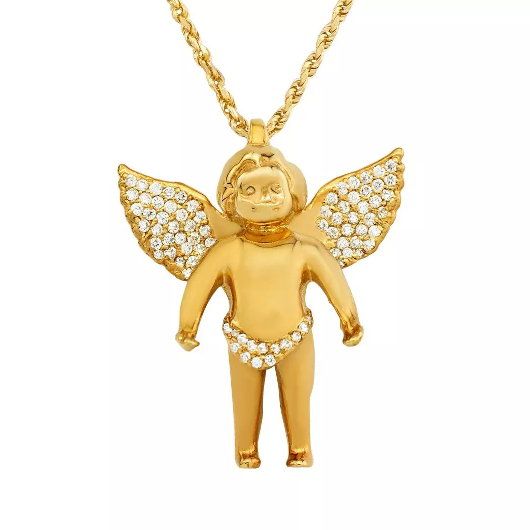 18k Yellow Gold Diamond Angel Pendant 0.90 Ctw