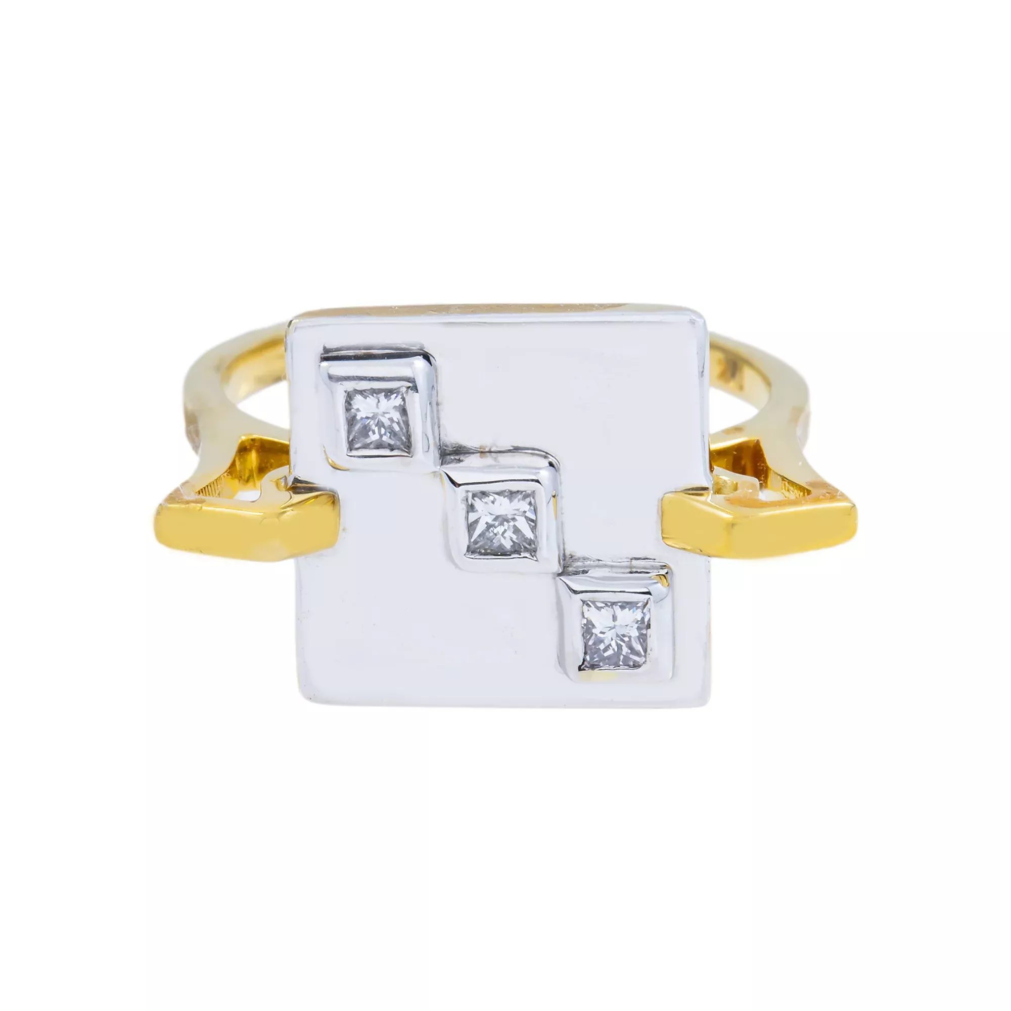 18k Yellow Gold Diamond Checkered Ring