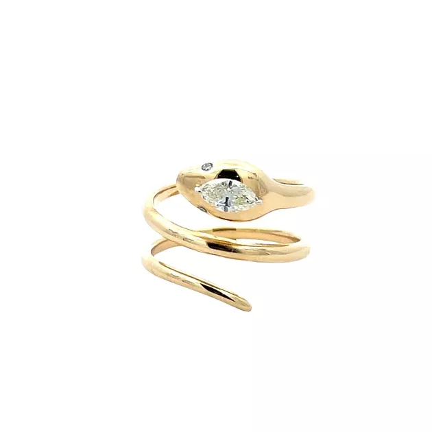 18K Yellow Gold Marquise Diamond Snake Swirl Ring