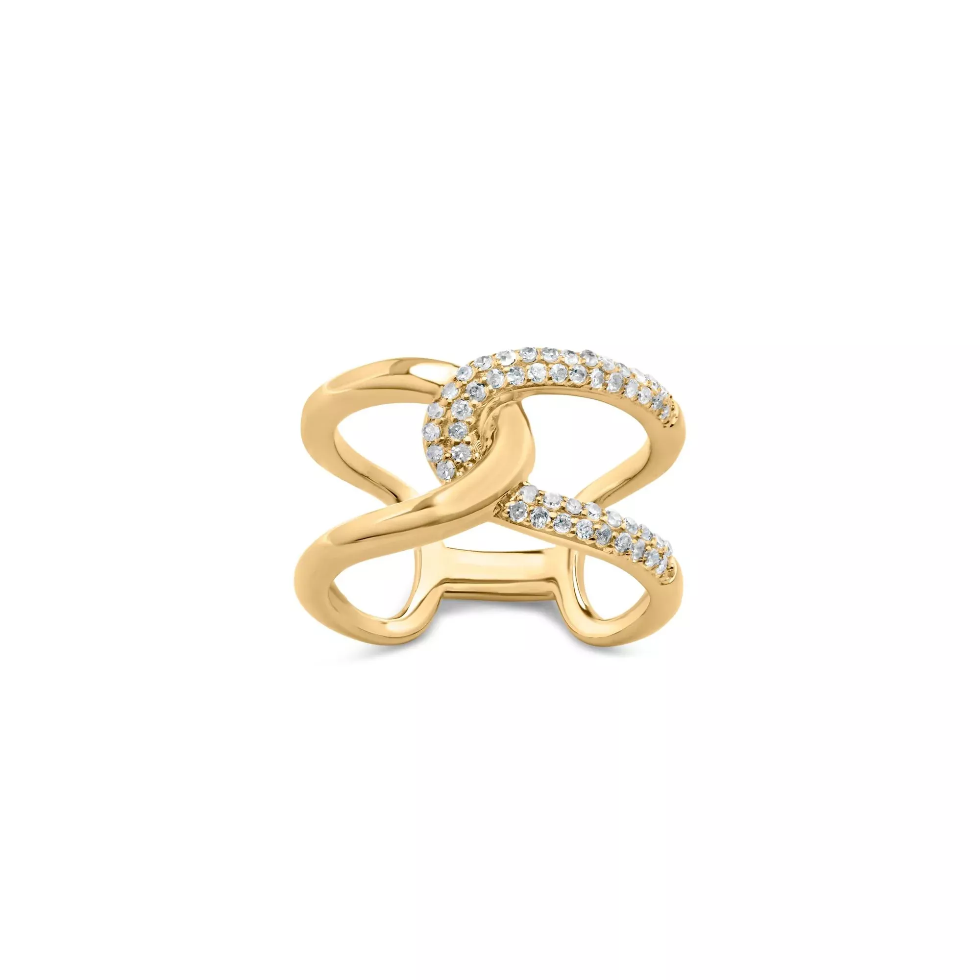 18K Yellow Gold Plated .925 Sterling Silver Pave Set 1/4 Cttw Diamond Open Crossover Band Ring (H-I Color, I1-I2 Clarity)