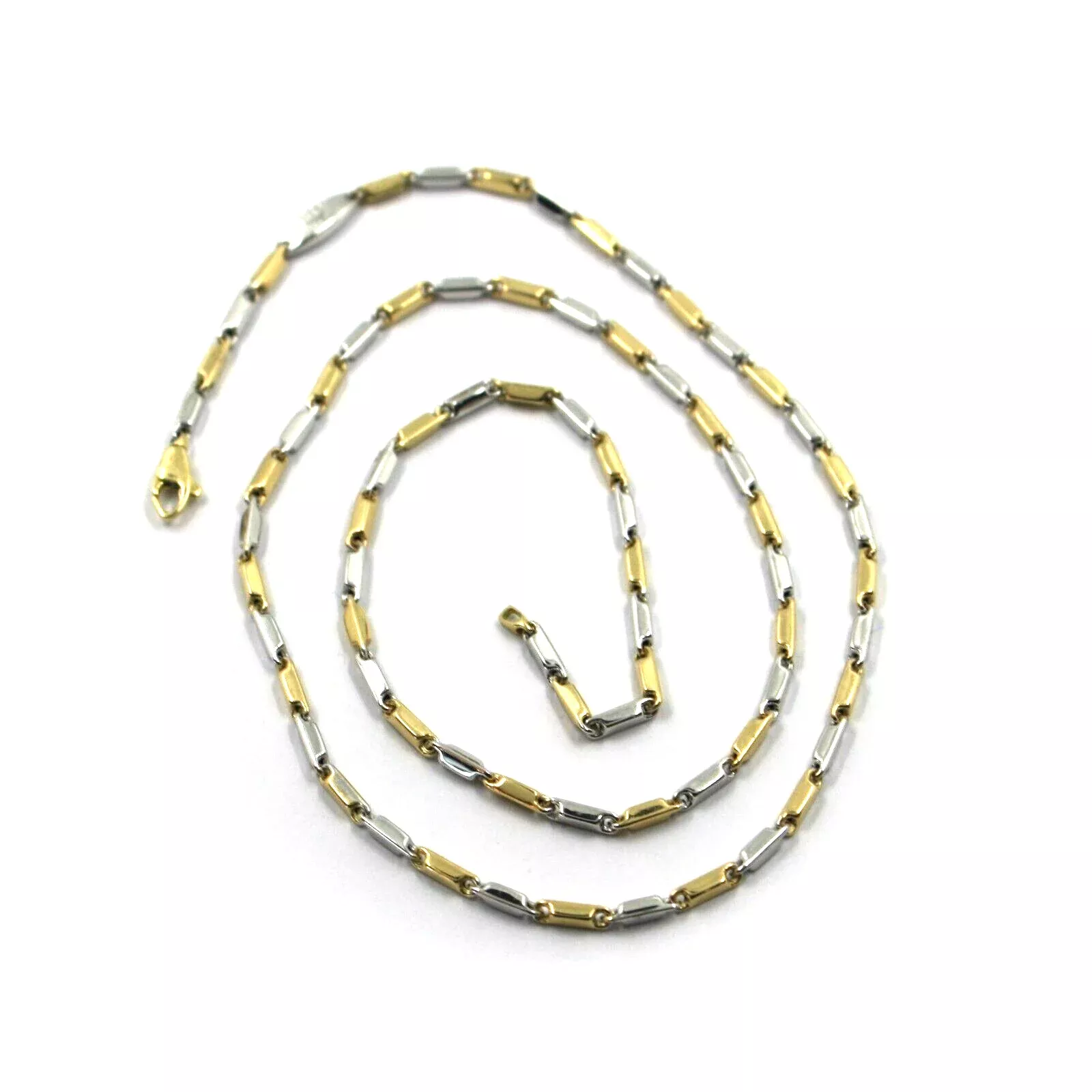 18k yellow white gold chain oval triangular 2.2x7mm rounded tubes links 45cm 18"