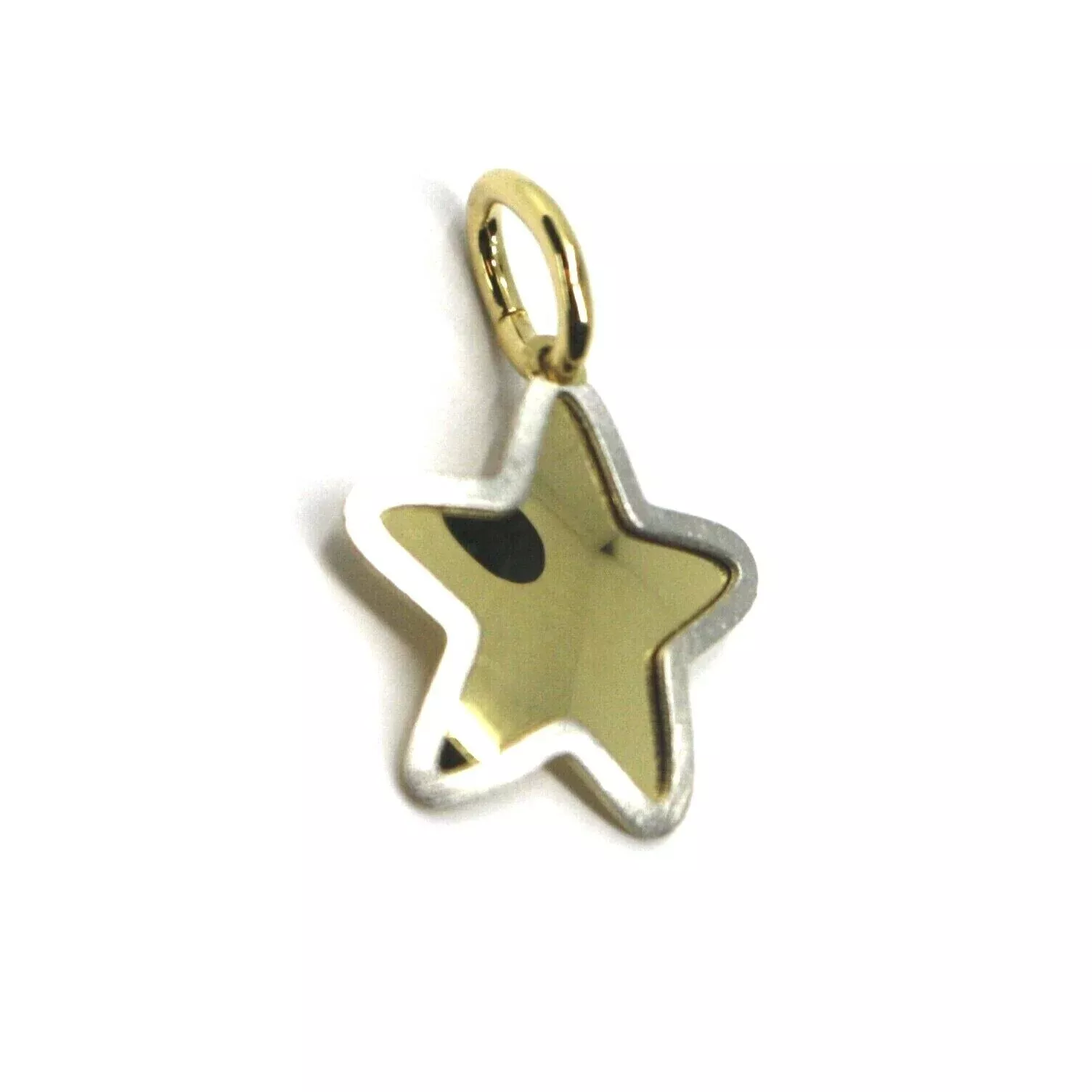 18K YELLOW WHITE GOLD STAR PENDANT 14mm DIAMETER, FLAT SOLID, SMOOTH & SATIN