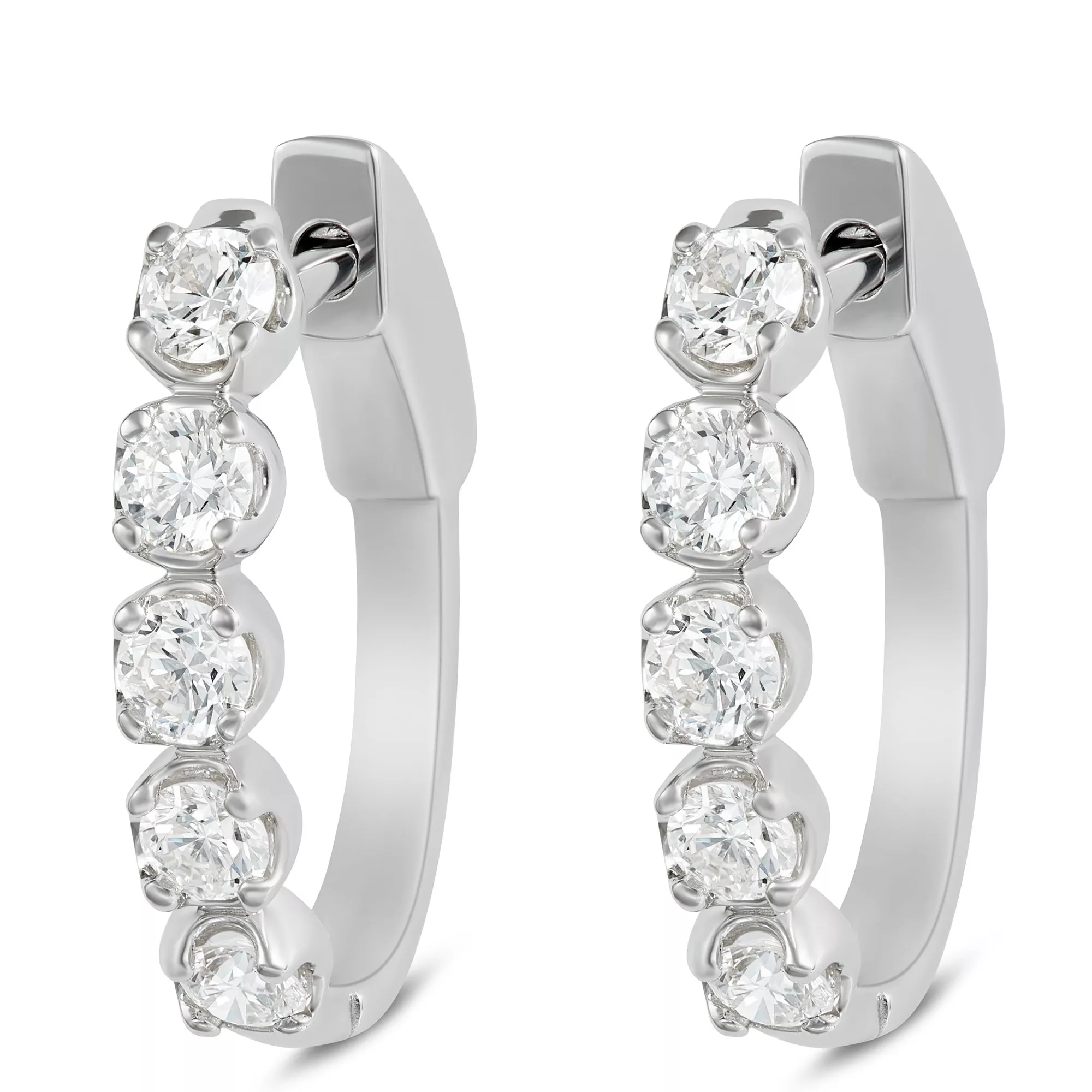 19MM Oval Hoop Diamond Earrings, 14K White Gold