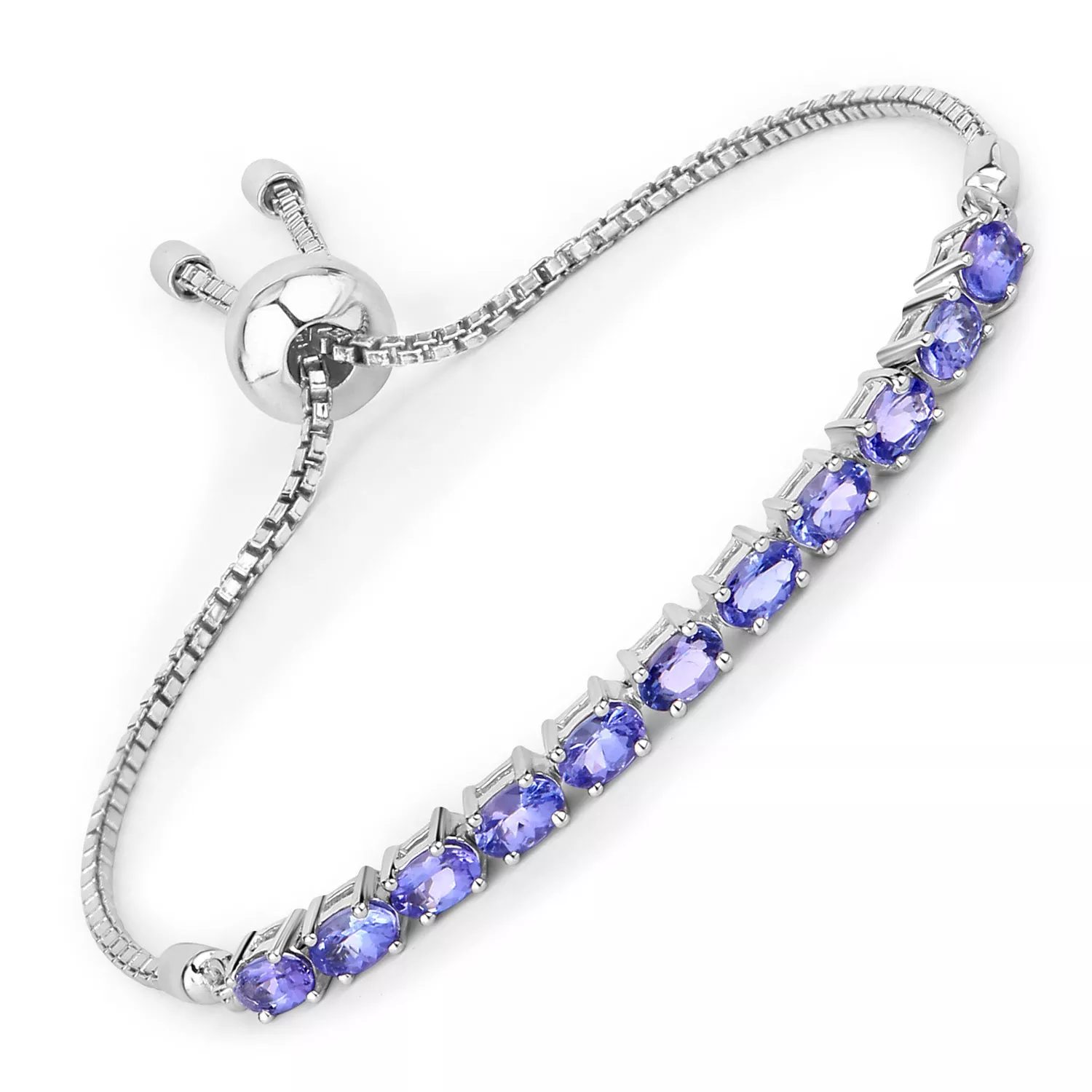 2.29 Carat Genuine Tanzanite .925 Sterling Silver Bracelet