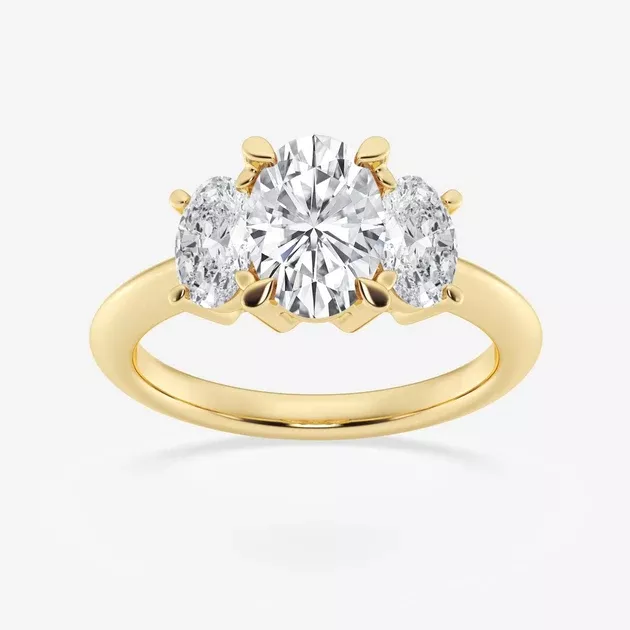 2 - 5 Total Carat Weight Oval Lab Grown Diamond Three-Stone Ring