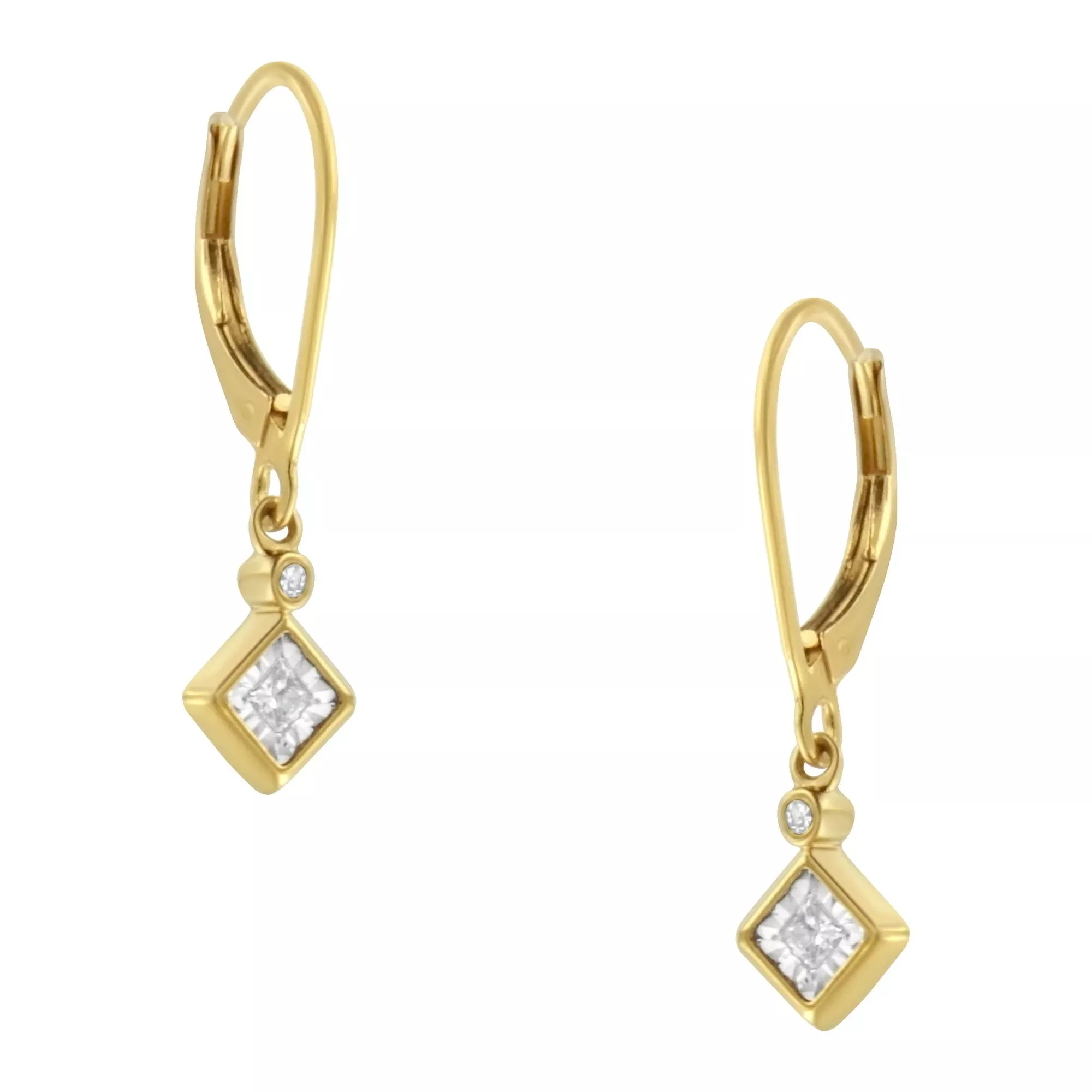 2 Micron 14K Yellow Gold Plating Diamond Dangle Earrings ( 1/3 cttw, J-K Color, I1-I2 Clarity)