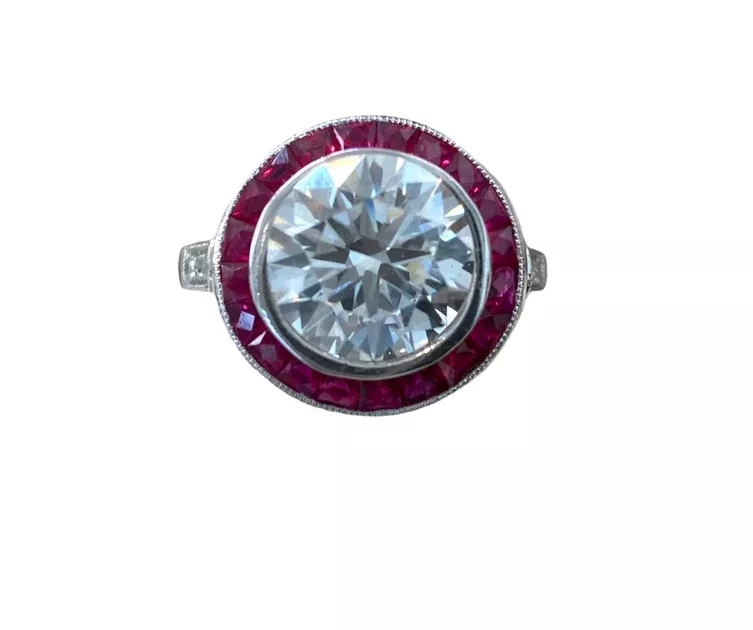 3.00 Carat Art Deco Style Ruby Diamond Ring in 18K