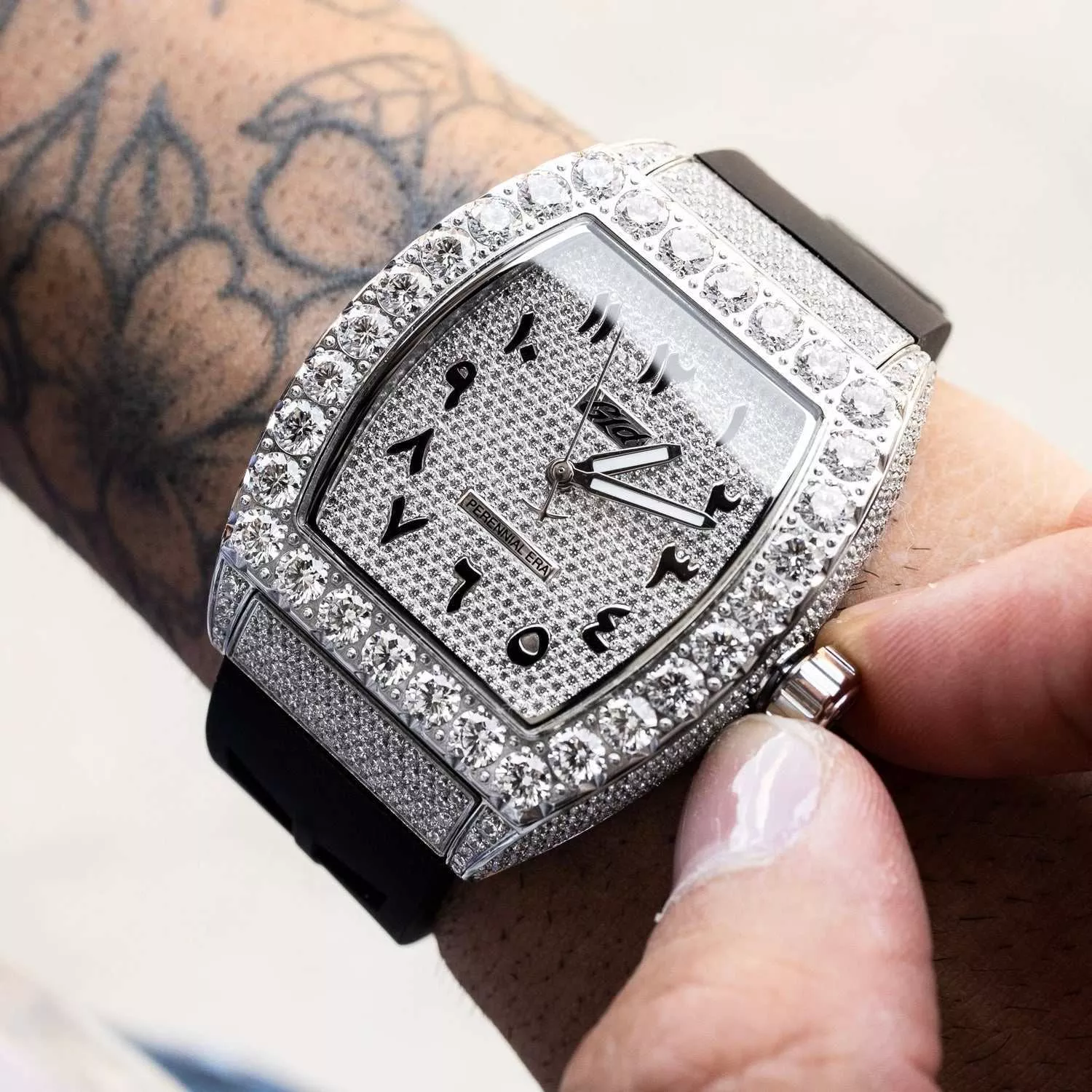 40MM Perennial Era Watch Arabic- Fully Iced w/ Rubber Strap