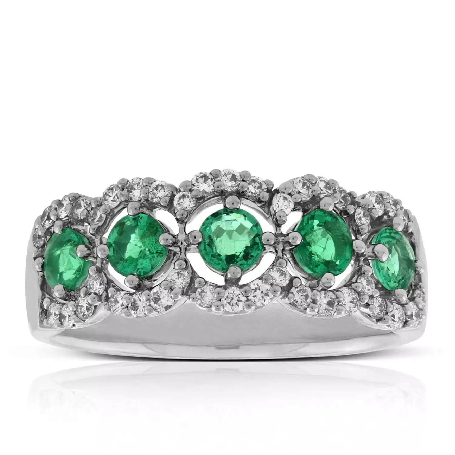 5-Stone Emerald & Diamond Ring 14K