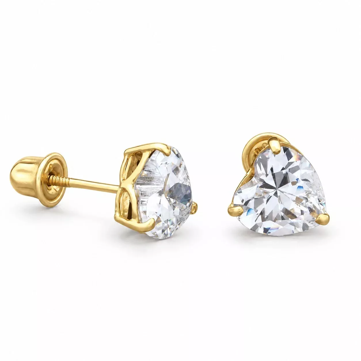 .50CTW CZ Heart 14K Yellow Gold Screw Back Stud Earrings 4mm