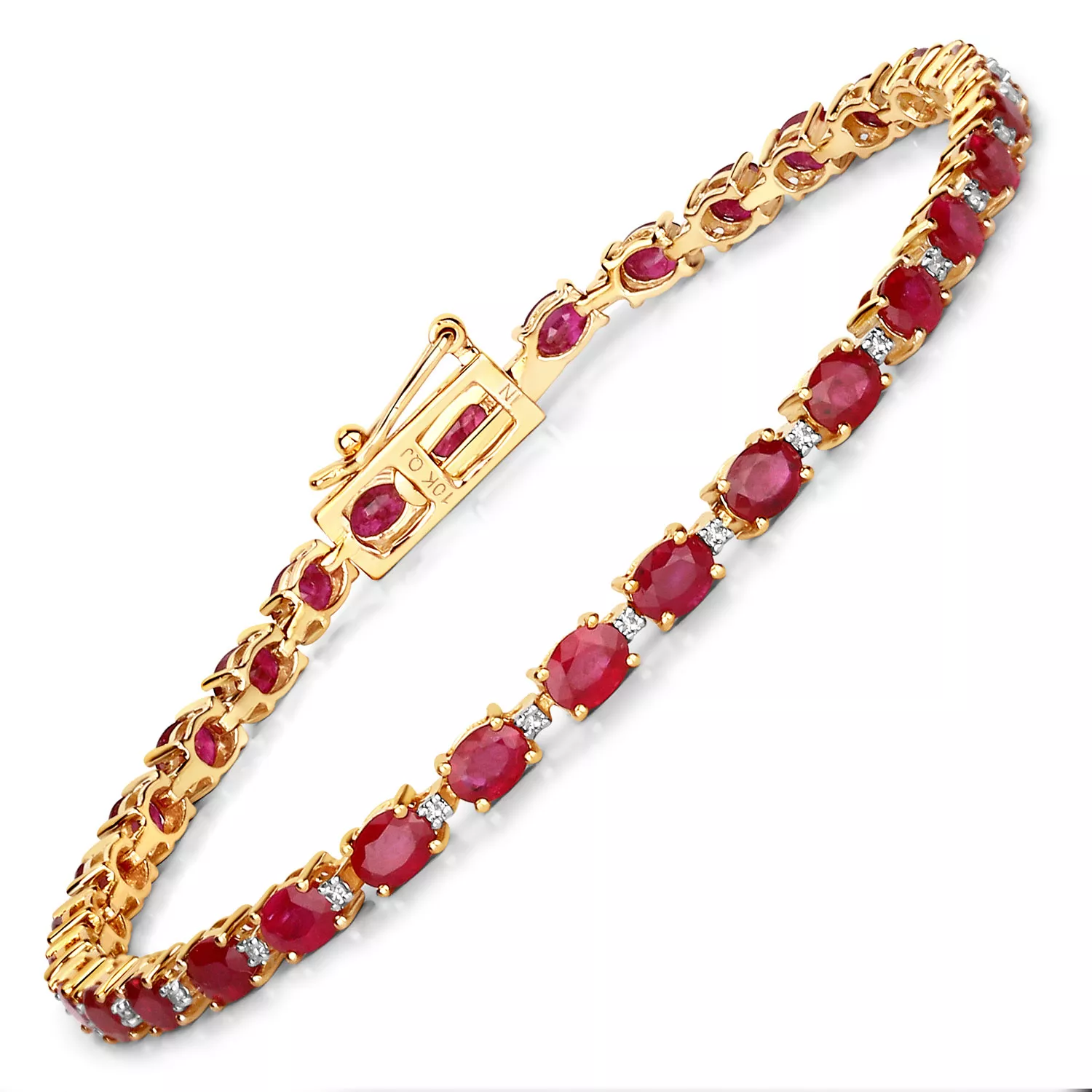 6.25 Carat Genuine Ruby and White Diamond 10K Yellow Gold Bracelet