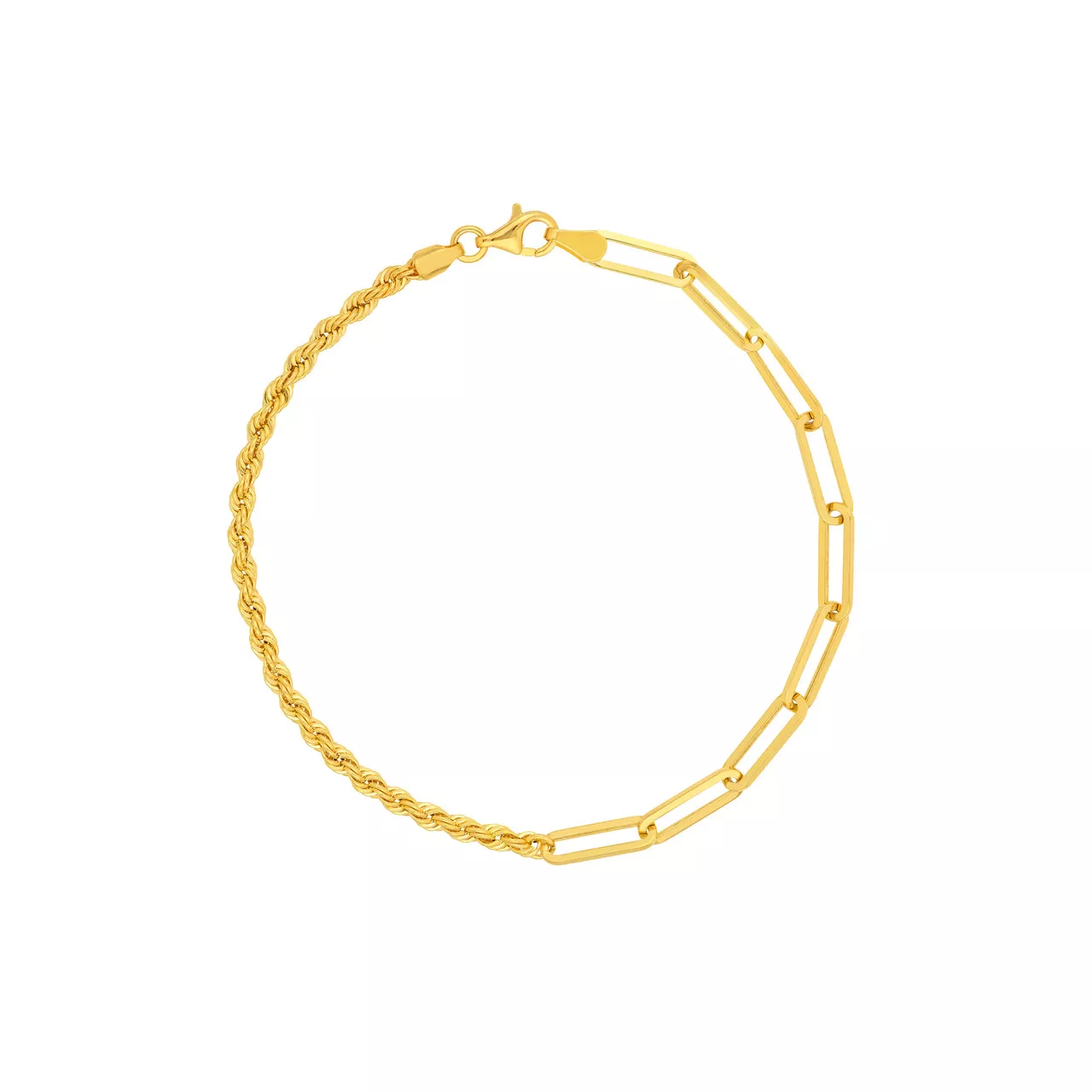 7.5-Inch 50 /50 Paperclip and Rope Bracelet