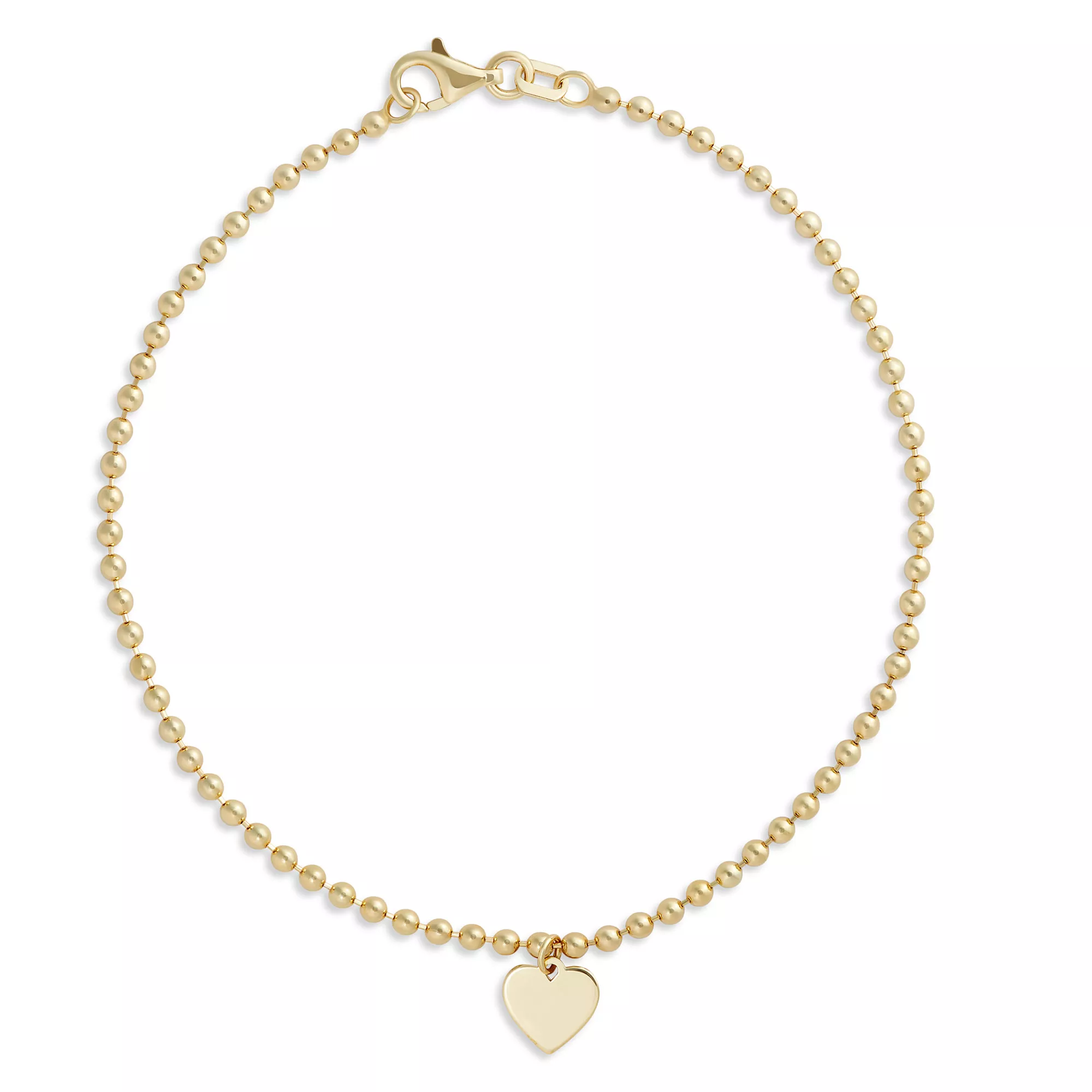 7.5-Inch Beaded Heart Bracelet, 14K Yellow Gold