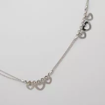 7-Inch 14K White Gold Double Rolo Bracelet w / Hanging Hearts