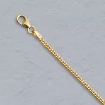 7-Inch 14K Yellow Gold Diamond Cut Square Wheat Chain 1.5mm