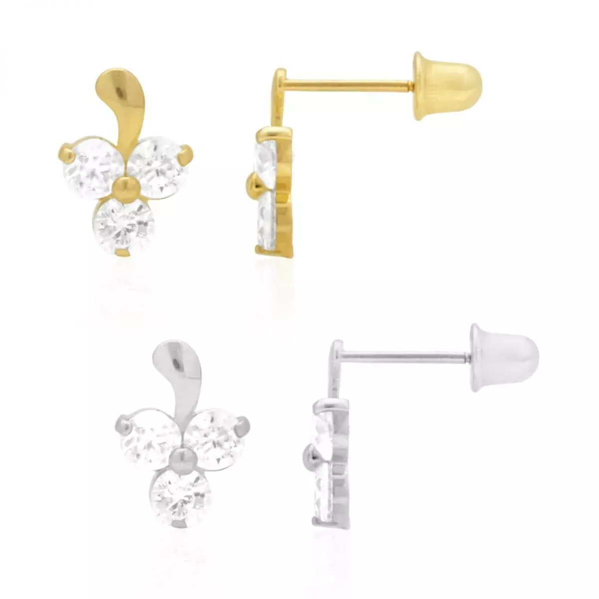 .90Ct CZ 14K Gold White Yellow Flower Stud Screw Back Earrings