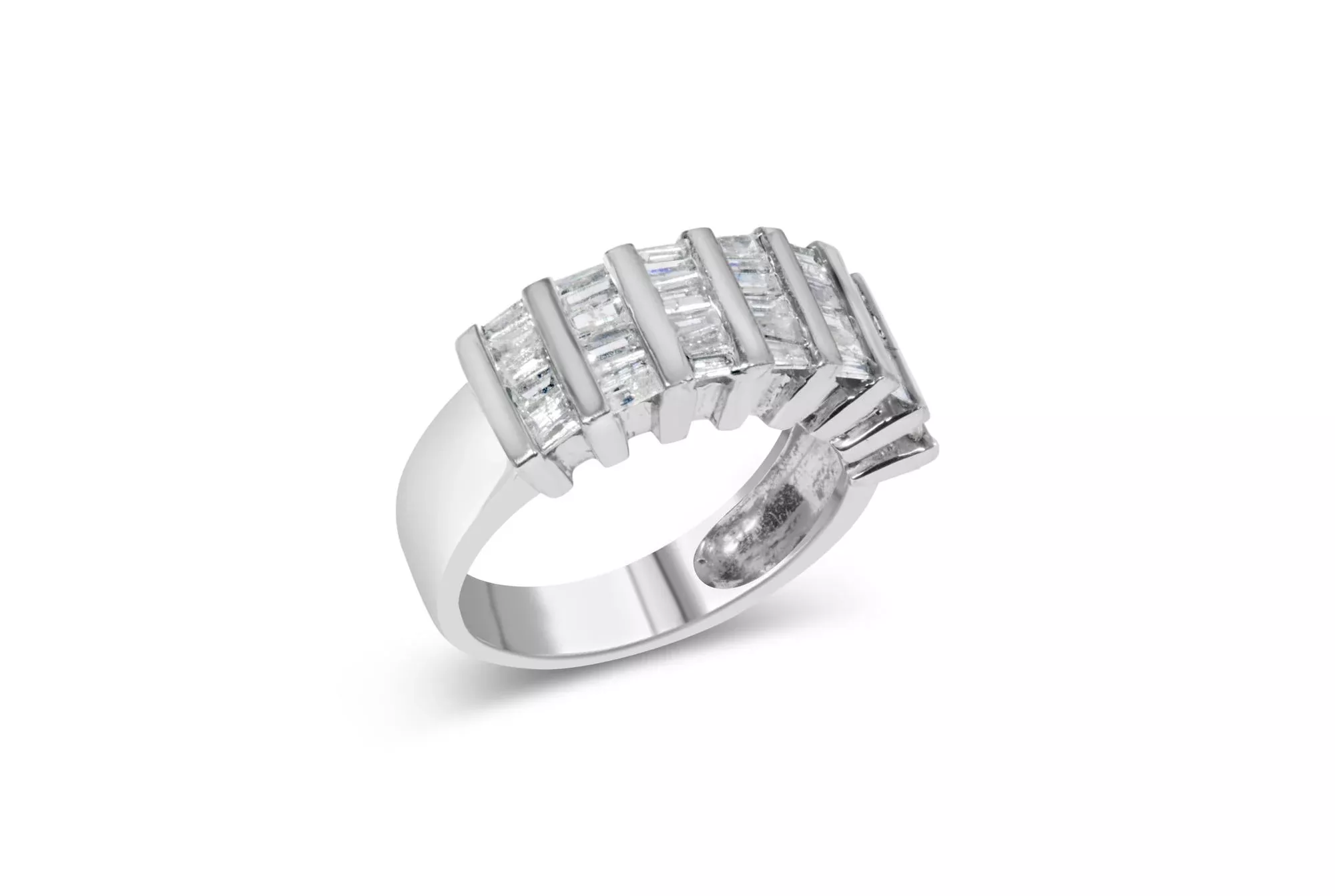 .925 Sterling Silver 1.0 Cttw Baguette Cut Diamond Vertical Channel Fluted Multi-Row Unisex Fashion Wedding Ring (H-I Color, I1-I2 Clarity)