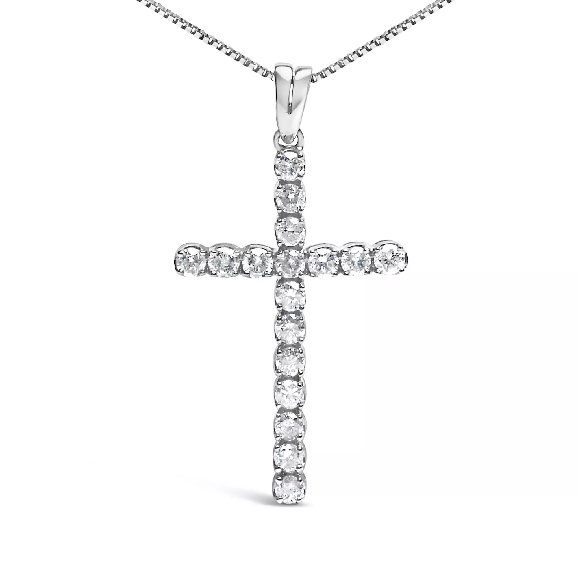 .925 Sterling Silver 1.0 Cttw Diamond Classic Cross 18" Pendant Necklace (I-J Color, I2-I3 Clarity)