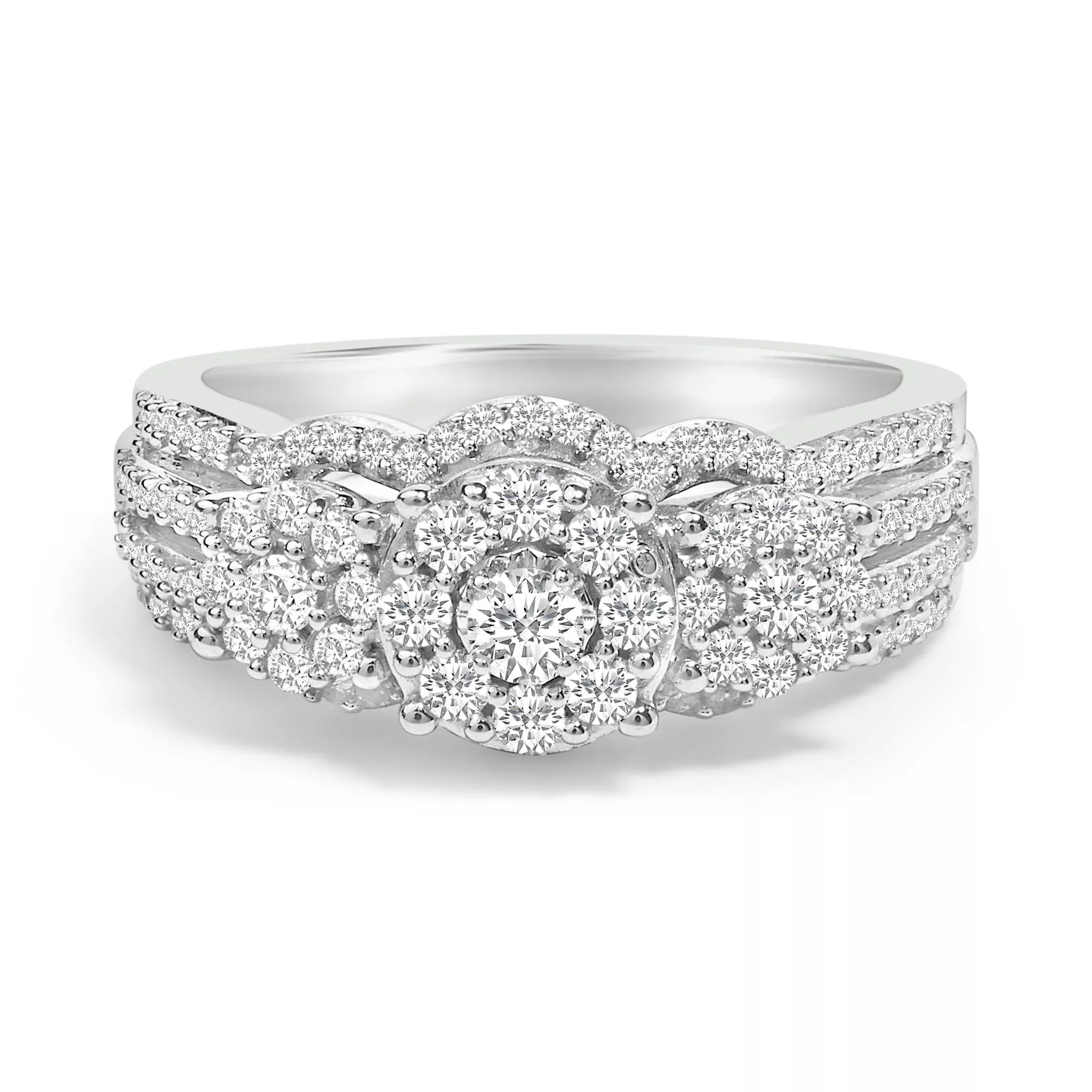 .925 Sterling Silver 1.0 Cttw Diamond Engagement Ring and Soldered Wedding Band Set
