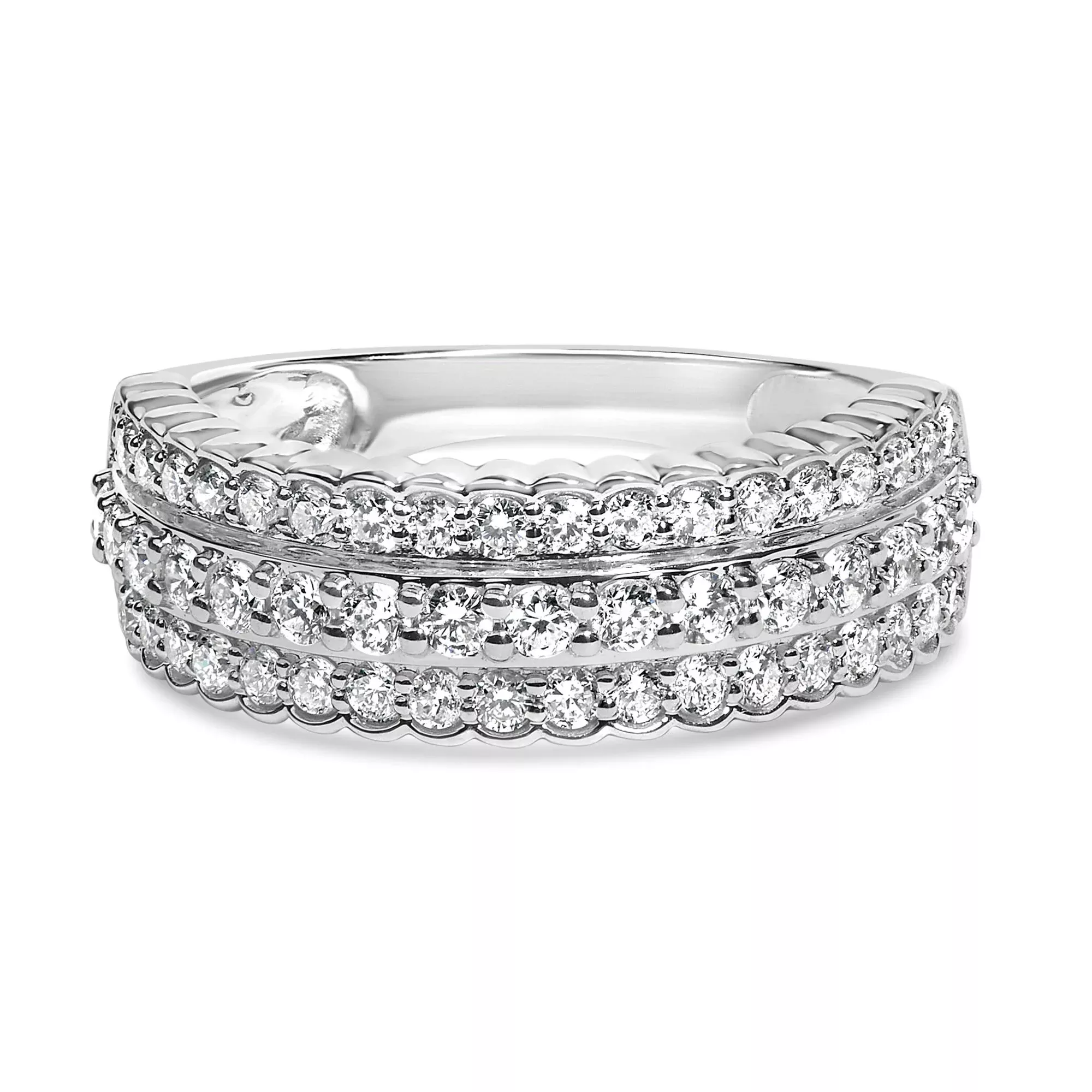 .925 Sterling Silver 1.0 cttw Lab Grown Diamond 3 Row Band Ring (F-G Color, VS1-VS2 Clarity)