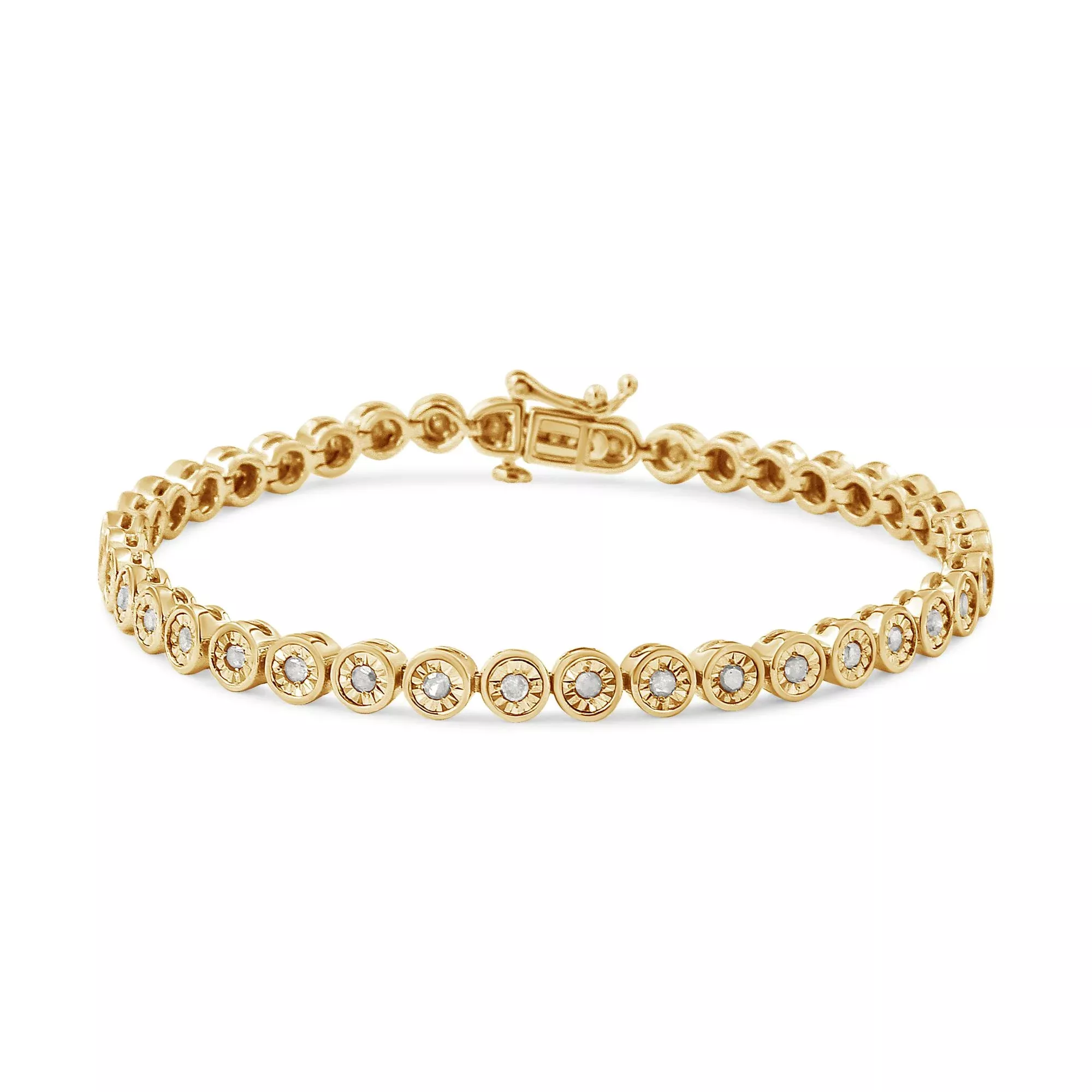 .925 Sterling Silver 1.0 Cttw Miracle Plate Set Diamond Bezel Link Design Tennis Bracelet (I-J Color, I3 Clarity)