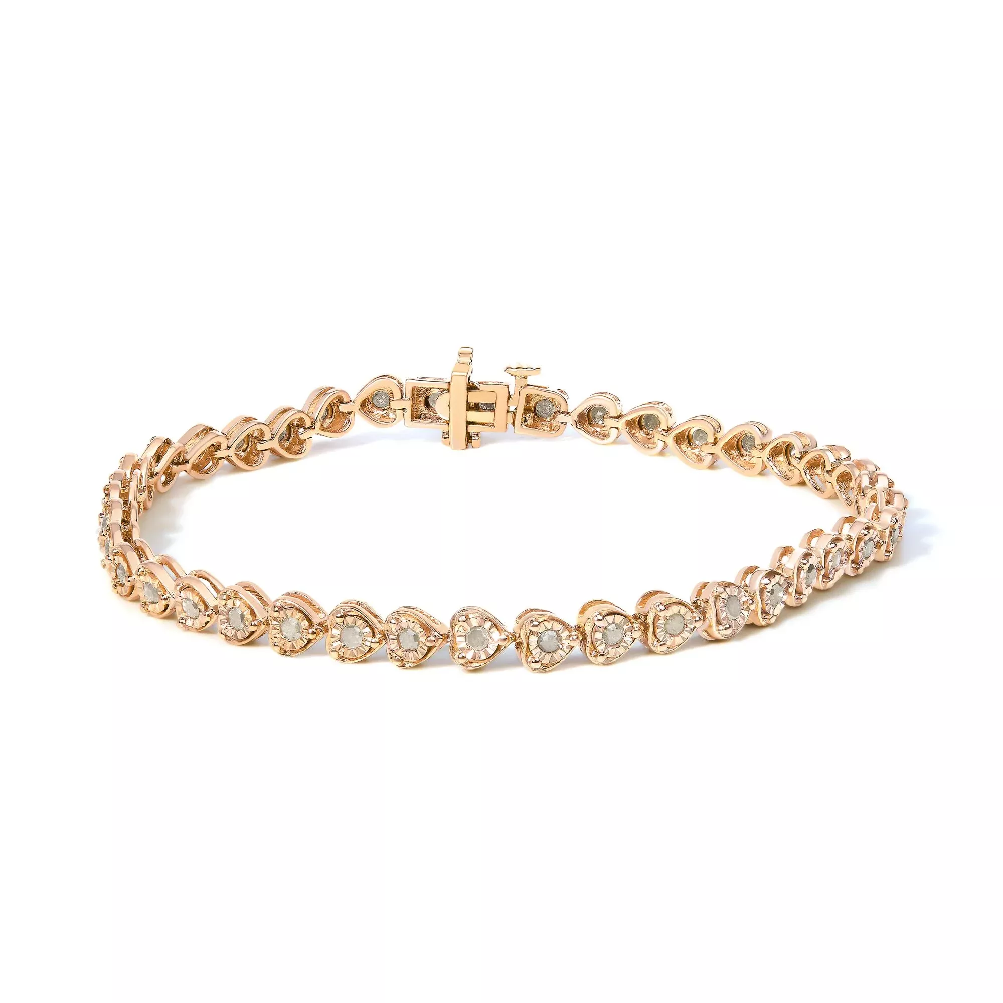 .925 Sterling Silver 1.0 Cttw Miracle Set Diamond Heart-Link 7" Tennis Bracelet (I-J Color, I2-I3 Clarity)