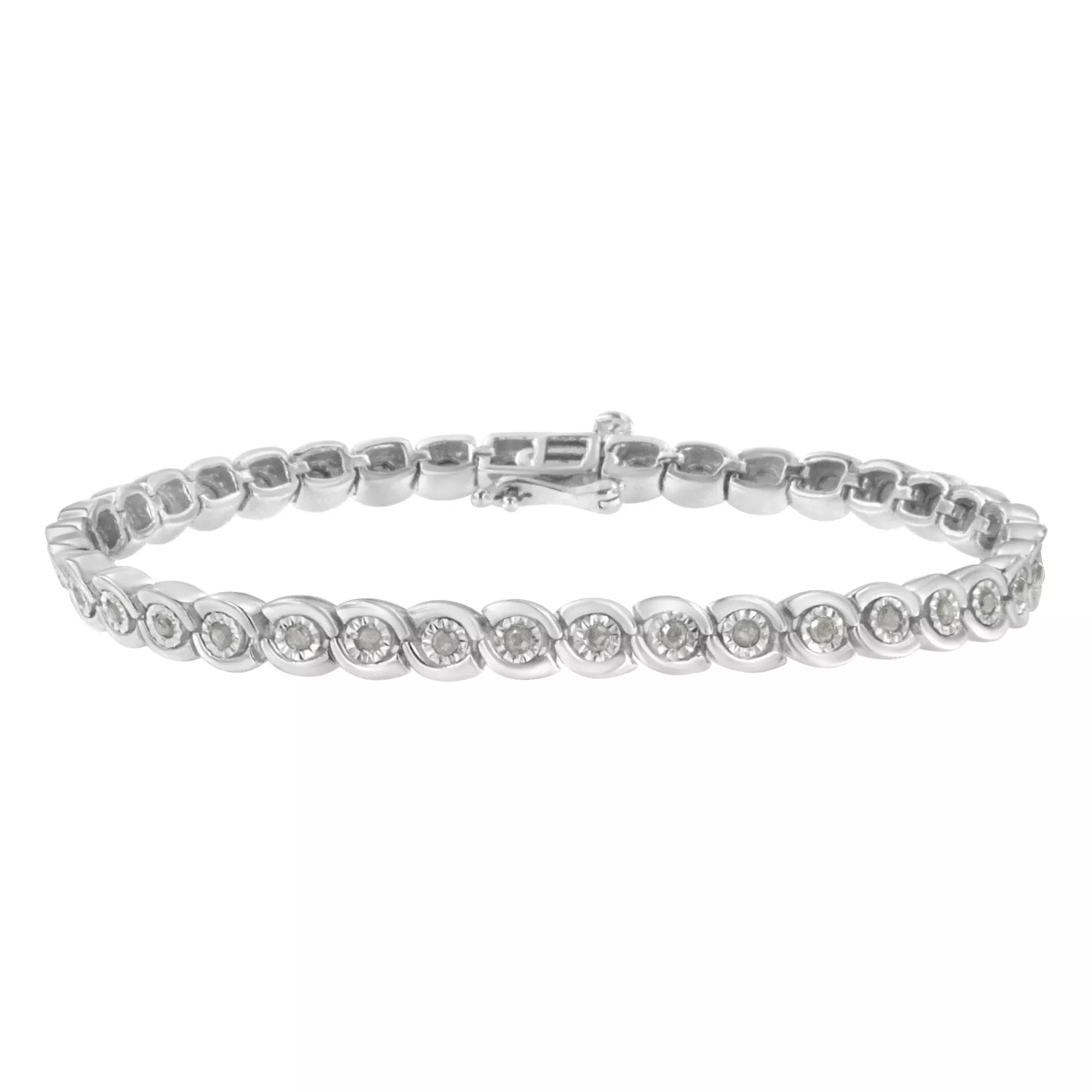 .925 Sterling Silver 1.0 cttw Miracle Set Diamond Spiraling Bezel Link Bracelet(I-J Color, I3 Clarity) -7.25"