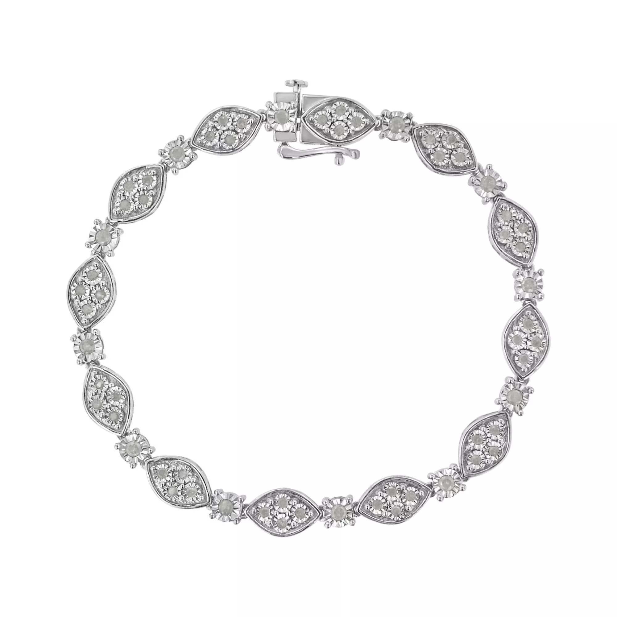.925 Sterling Silver 1.0 cttw Miracle-set Round-Cut Diamond Pear and Bezel Link Bracelet (I-J, I3) - Size 7.5"