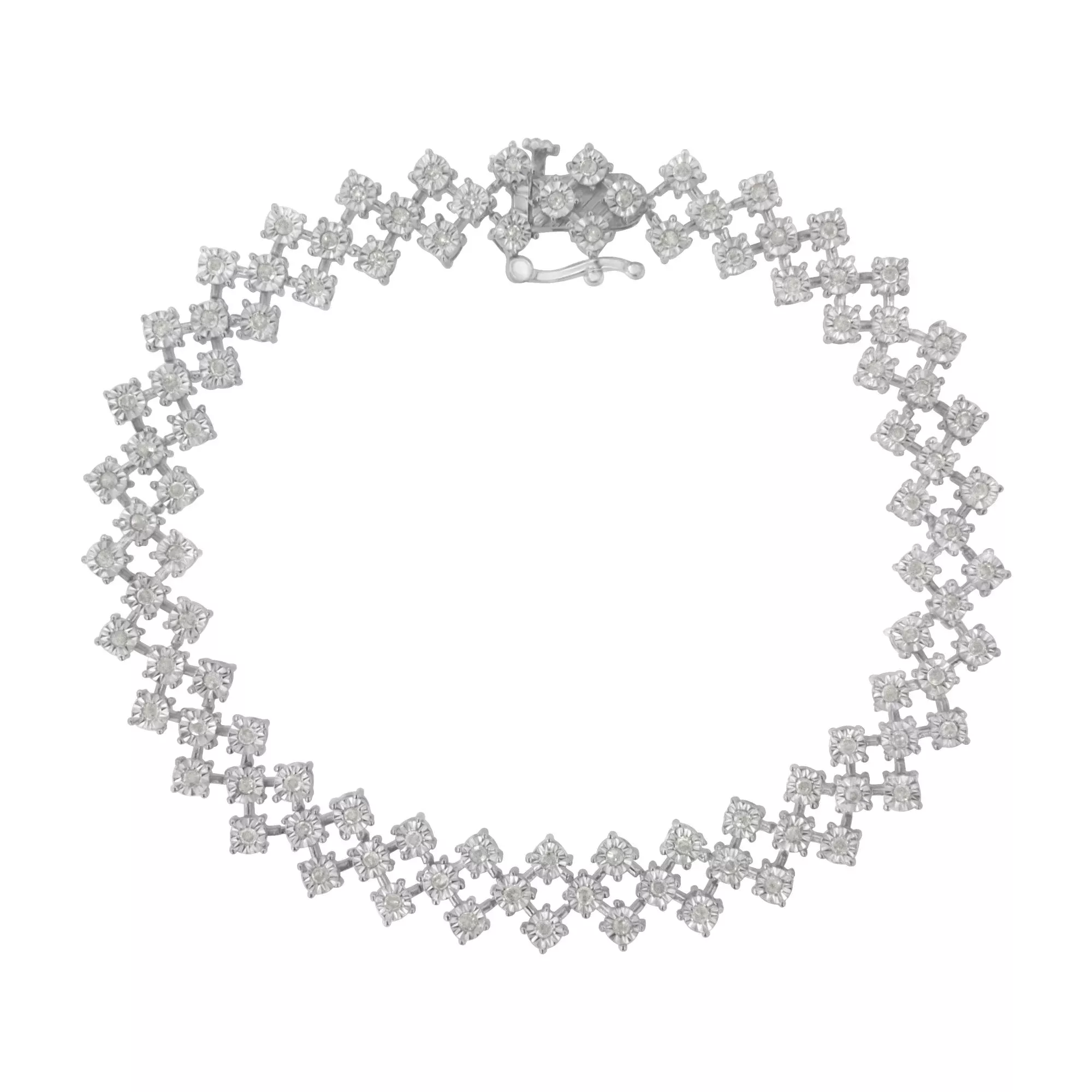 .925 Sterling Silver 1.0 cttw Miracle-Set Round Diamond "Zig Zag" Link Bracelet (I-J Color, I3 Clarity) -7.25