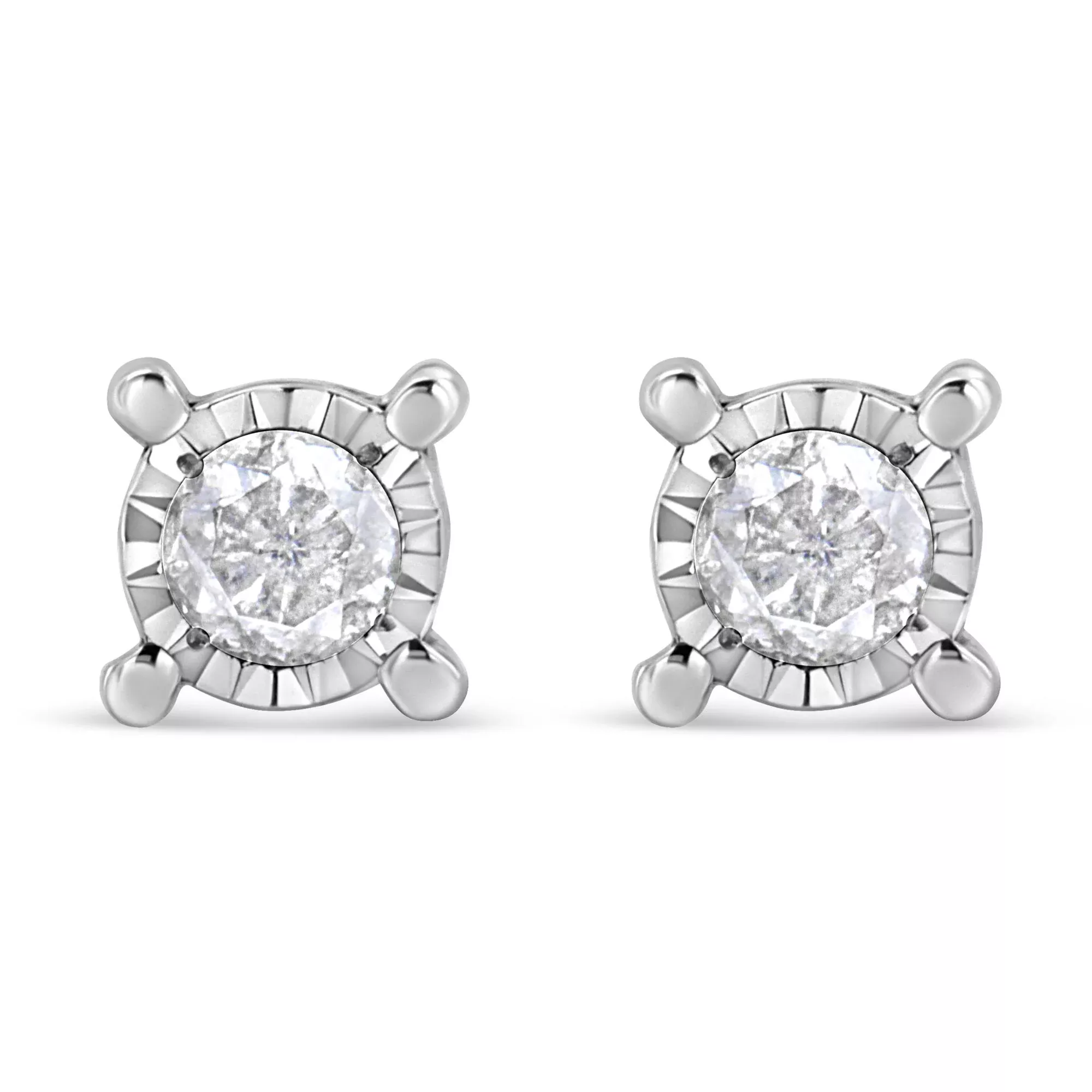 .925 Sterling Silver 1.0 Cttw Round Brilliant-Cut Diamond Miracle-Set Solitaire Stud Earrings (H-I Color, I2-I3 Clarity)