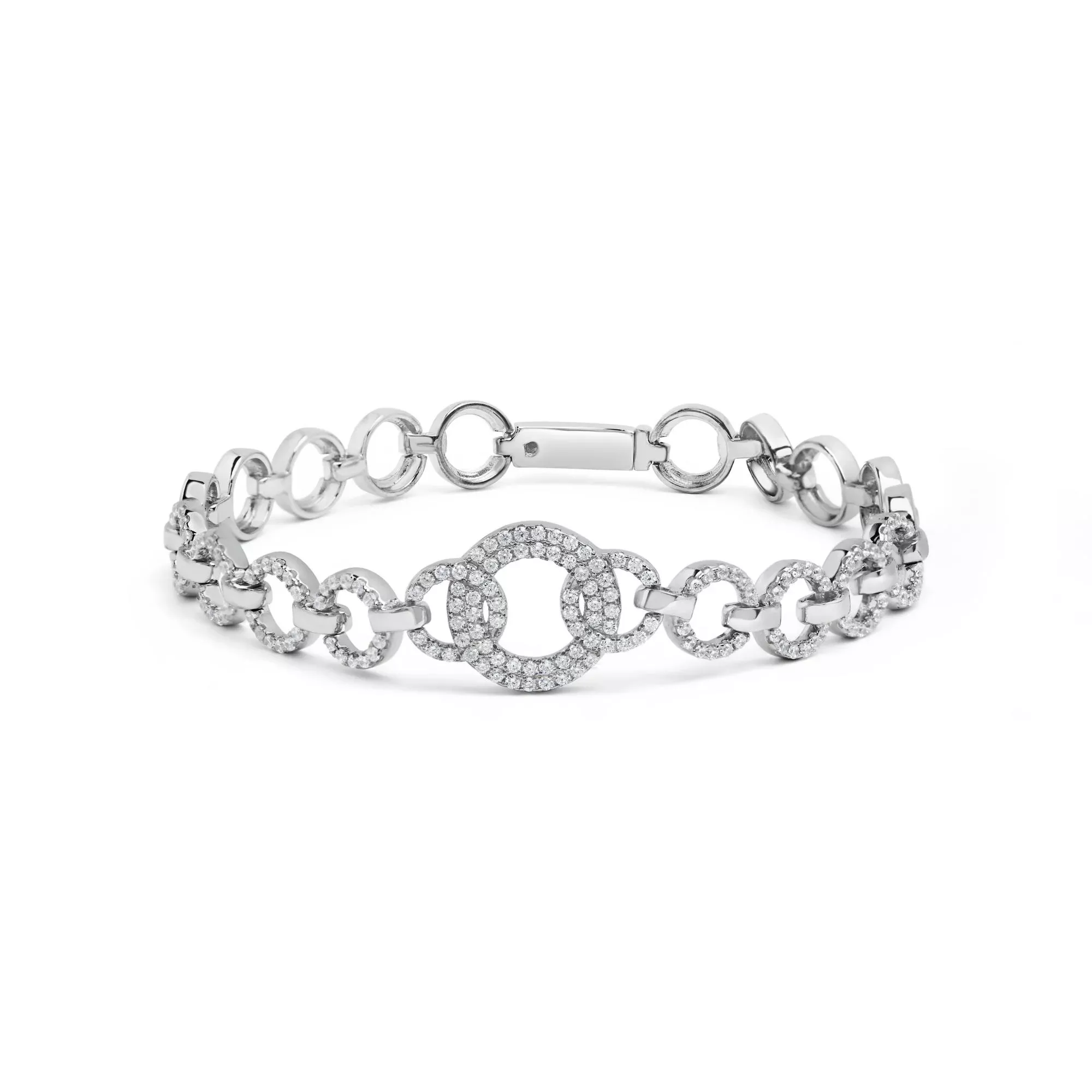 .925 Sterling Silver 1.00 Cttw Diamond Interlinking Open Circle Link Bracelet