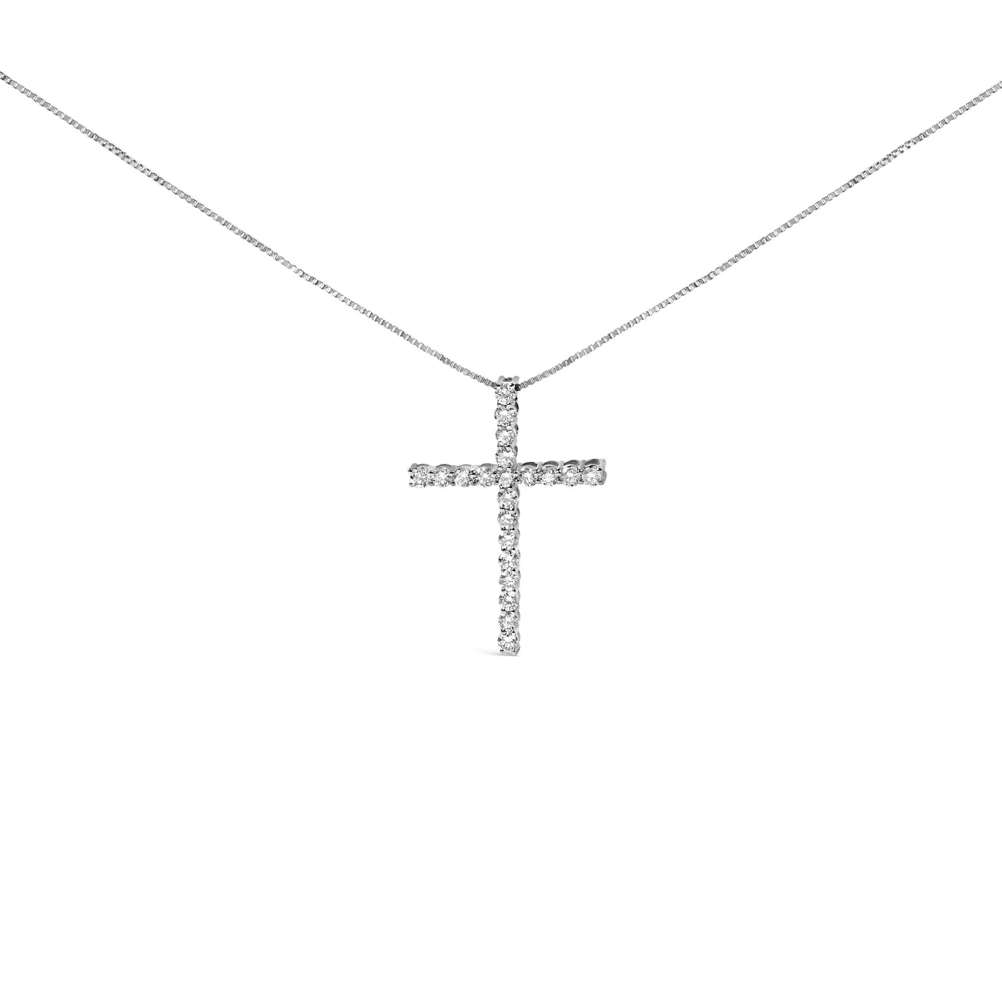 .925 Sterling Silver 1.00 Cttw Lab Grown Diamond Cross Pendant Necklace (F-G Color, VS2-SI1 Clarity) - 18 inch