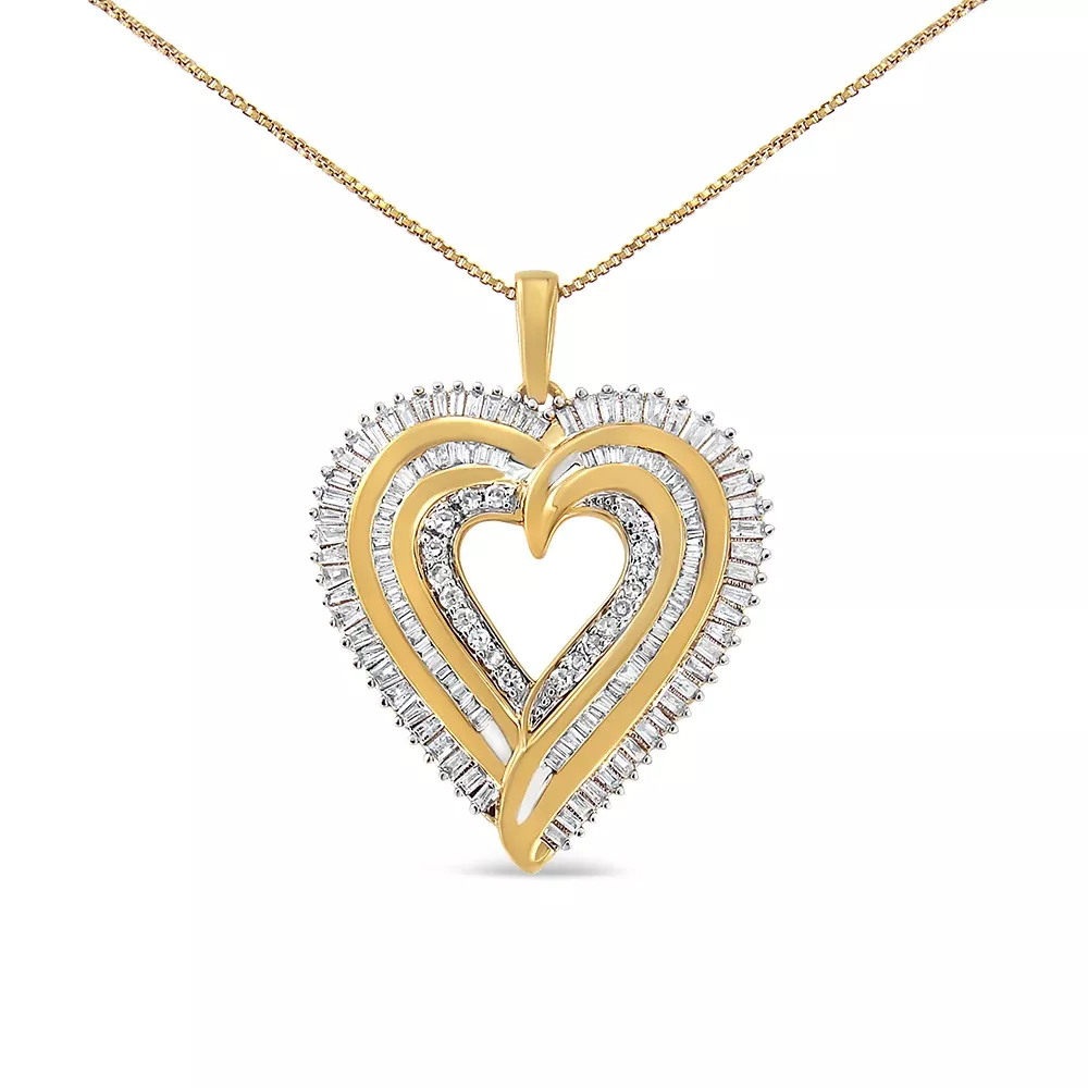 .925 Sterling Silver 1 1/2 Cttw Baguette Diamond Composite Heart 18" Inch Pendant Necklace (I-J Color, I1-I2 Clarity)