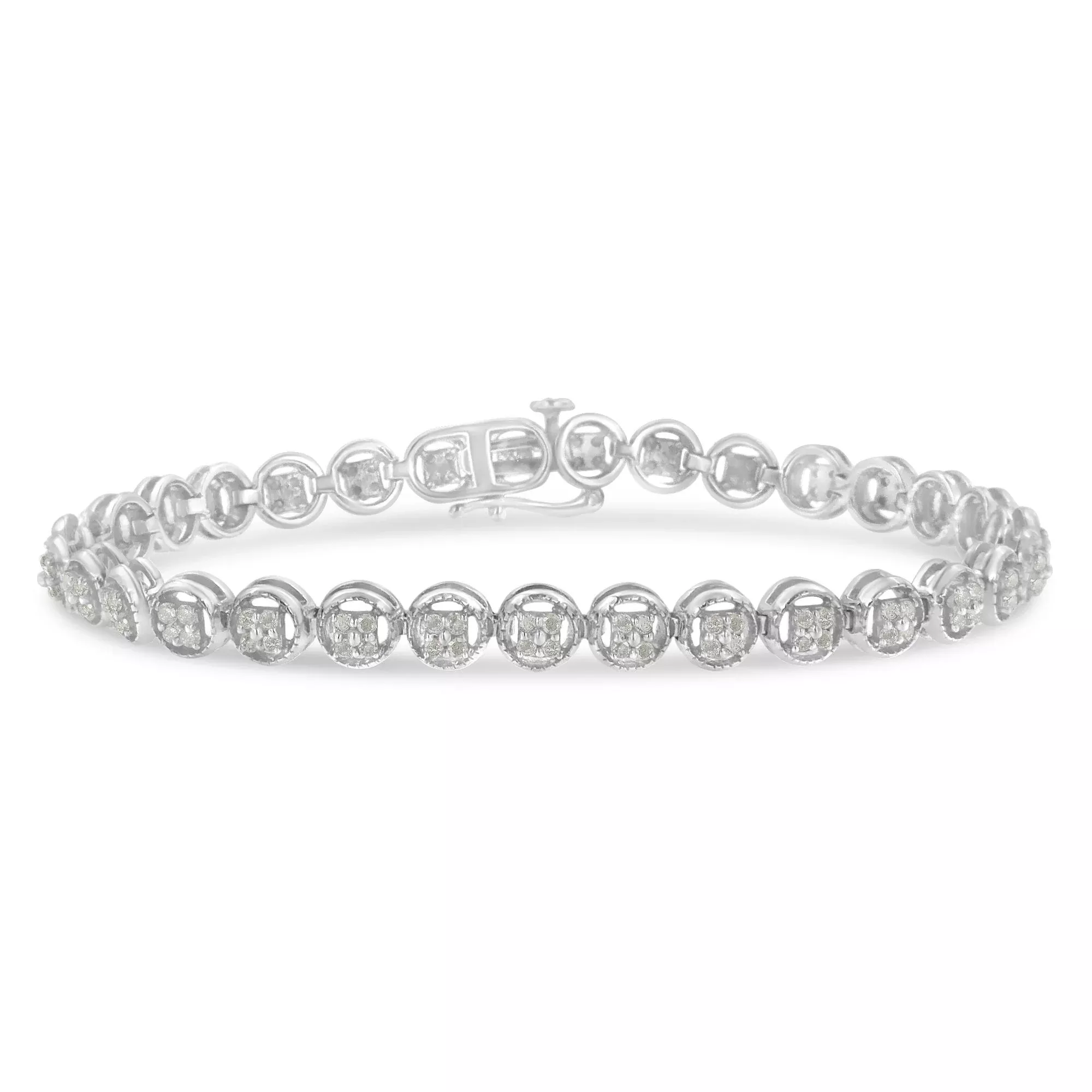 .925 Sterling Silver 1-1/3 Cttw Diamond 7" Open Circle Wheel Link Tennis Bracelet (I-J Color, I2-I3 Clarity)