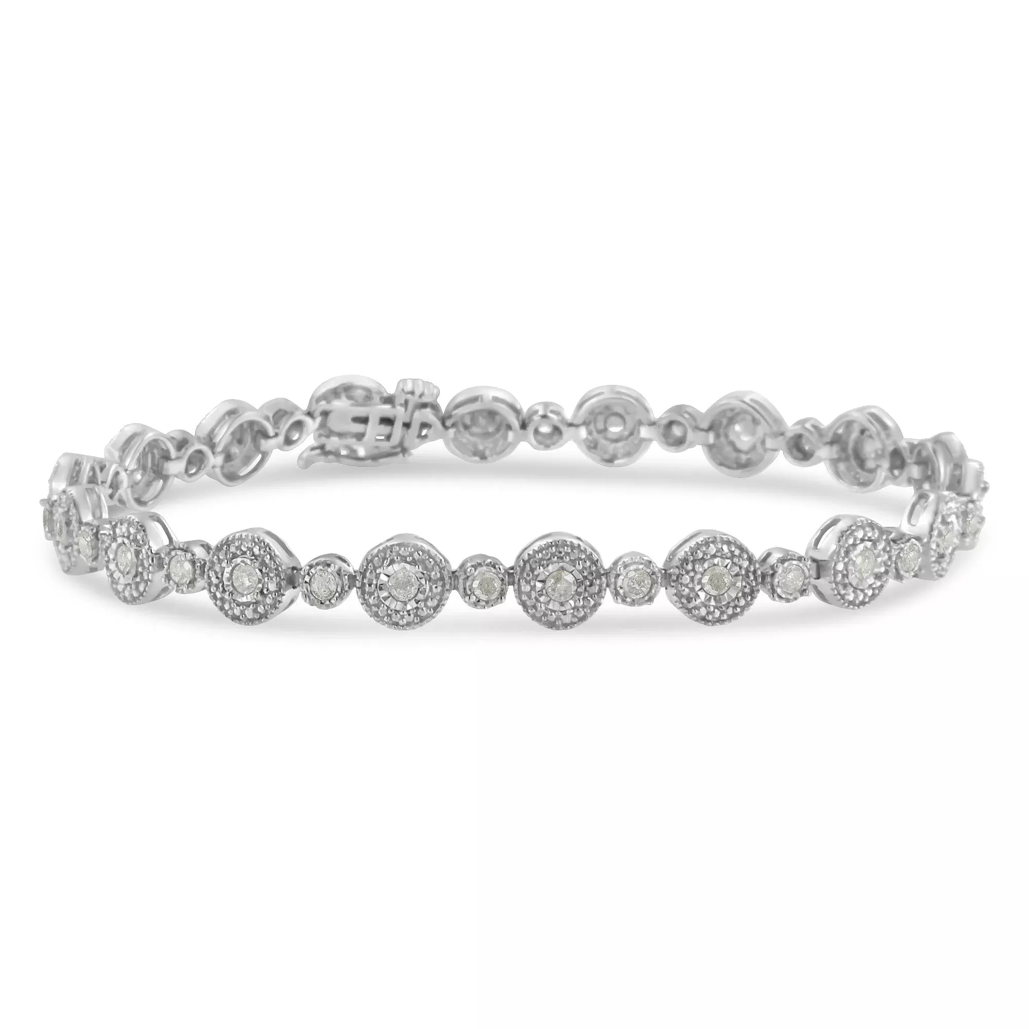 .925 Sterling Silver 1 1/3 cttw Miracle Plate Set Diamond Alternating Link Bracelet (I-J Color, I3 Clarity) -7"