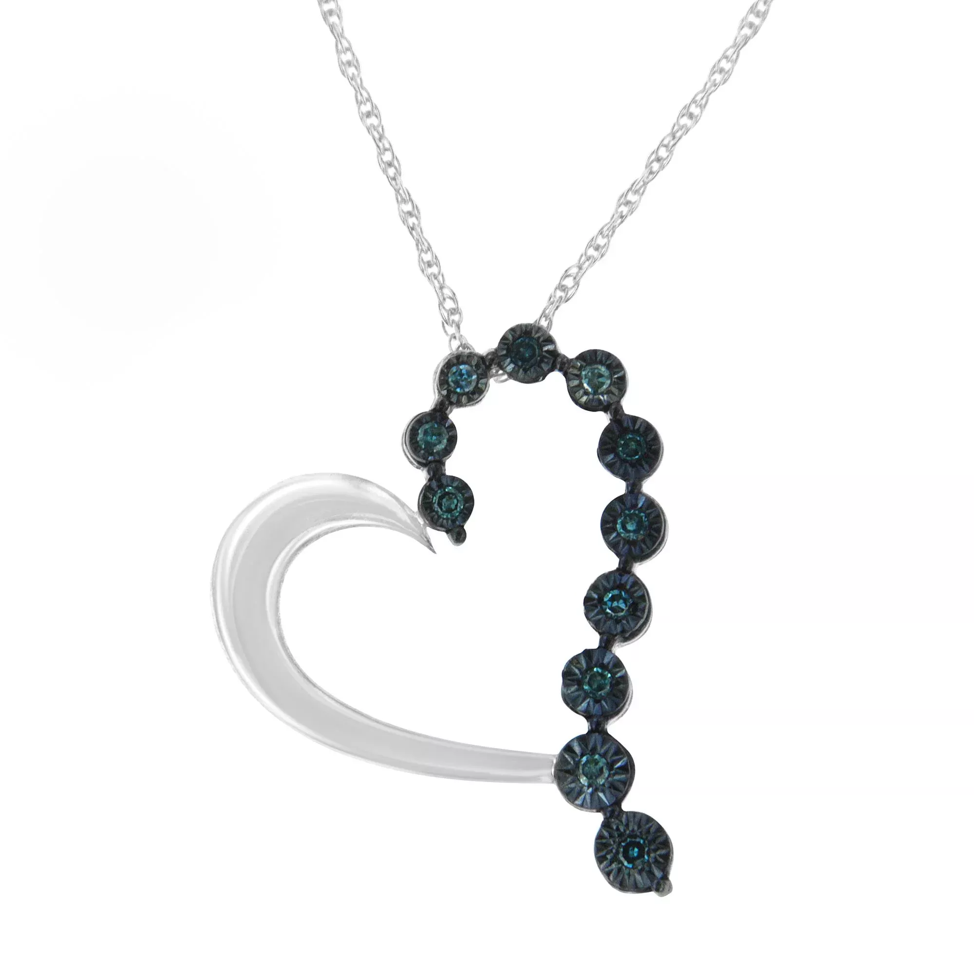 .925 Sterling Silver 1/10 Cttw Diamond Miracle-Set Open Heart 18" Pendant Necklace (H-I Color, I2-I3 Clarity)