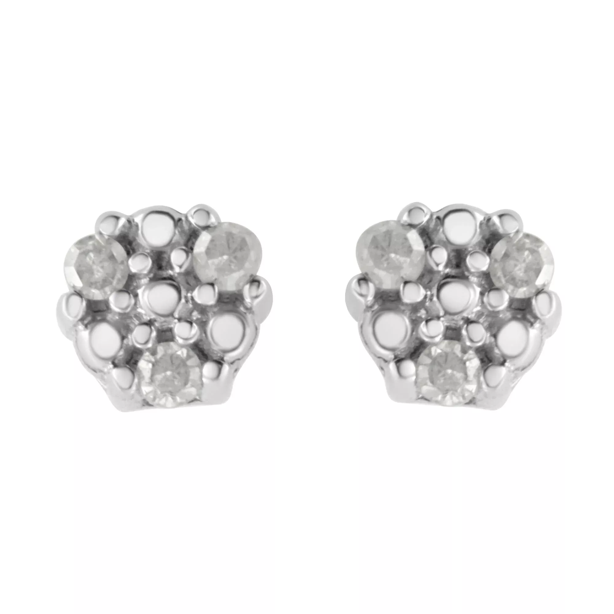 .925 Sterling Silver 1/10 cttw Prong Set Round-Cut Trio Diamond Stud Earrings (I-J Color, I3 Clarity)