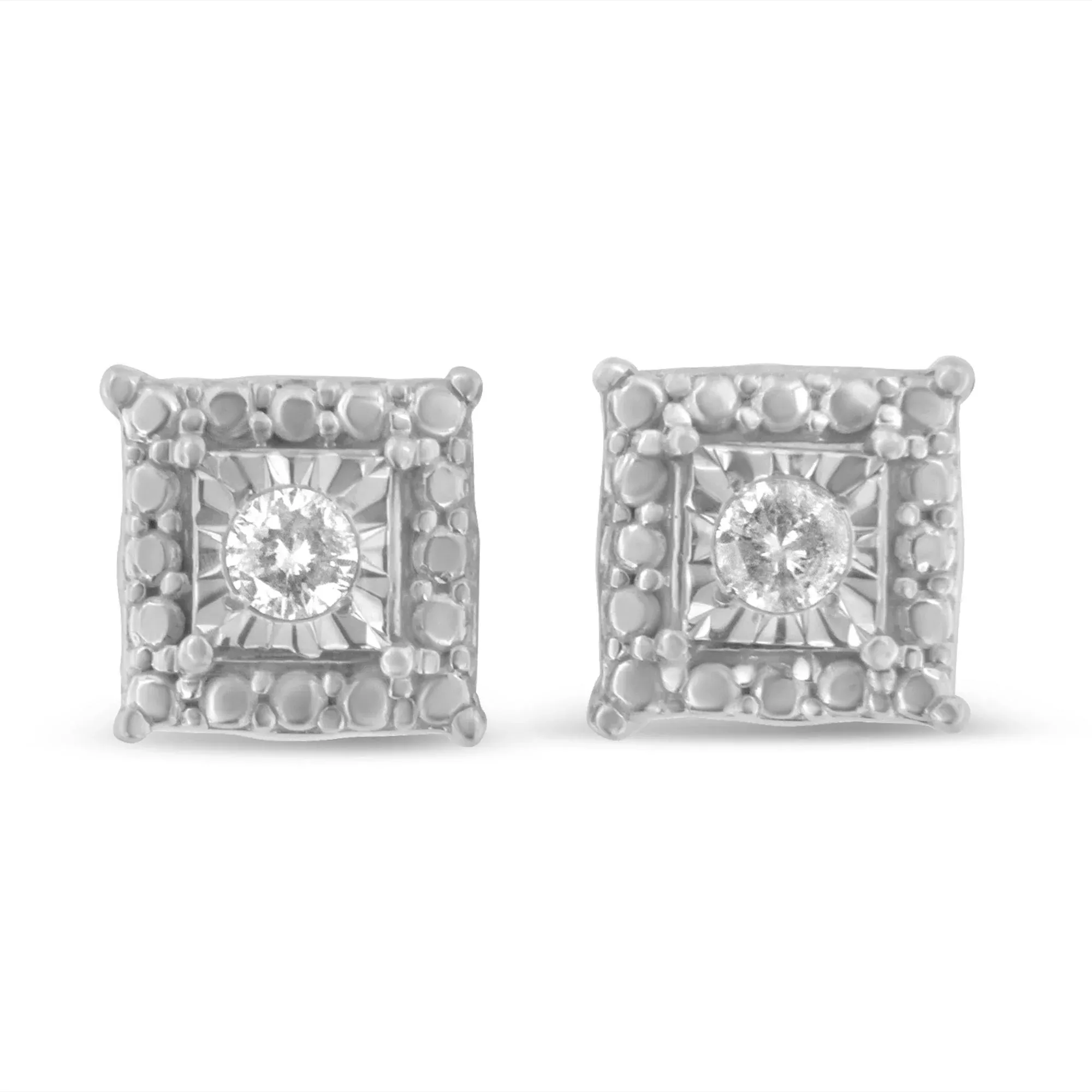 .925 Sterling Silver 1/10 Cttw Round Brilliant-Cut Near Colorless Diamond Miracle-Set Square Pinwheel Stud Earrings (I-J Color, I3 Clarity)