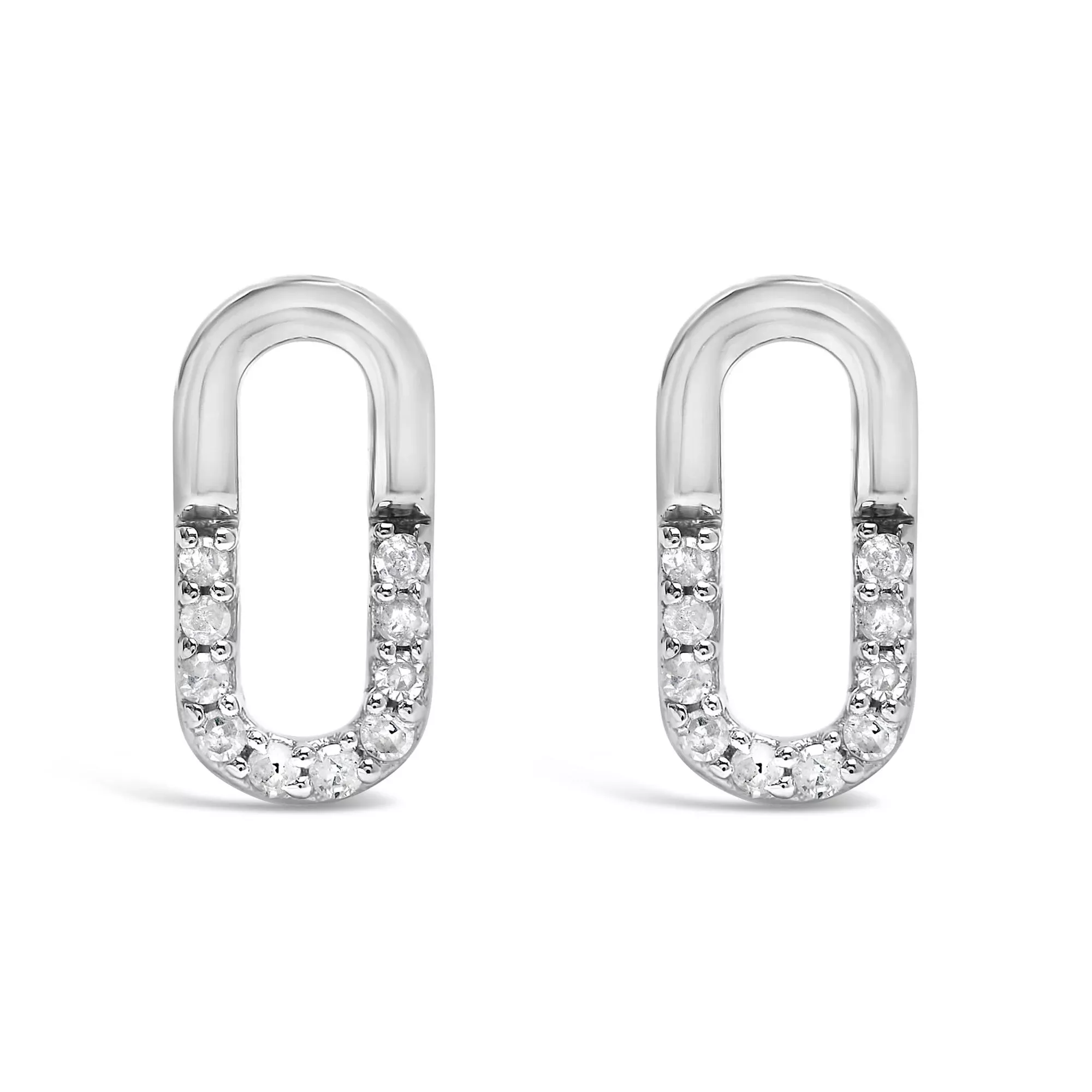 925 Sterling Silver 1/10 Diamond Diamond Paperclip Stud Earrings (H-I Color, I2-I3 Clarity)