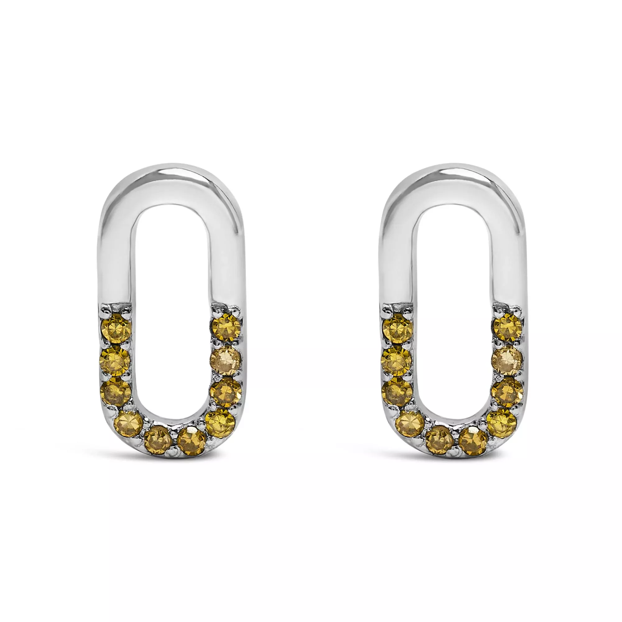 925 Sterling Silver 1/10 Yellow Treated Diamond Paperclip Stud Earrings (Yellow, SI1-SI2 Clarity)