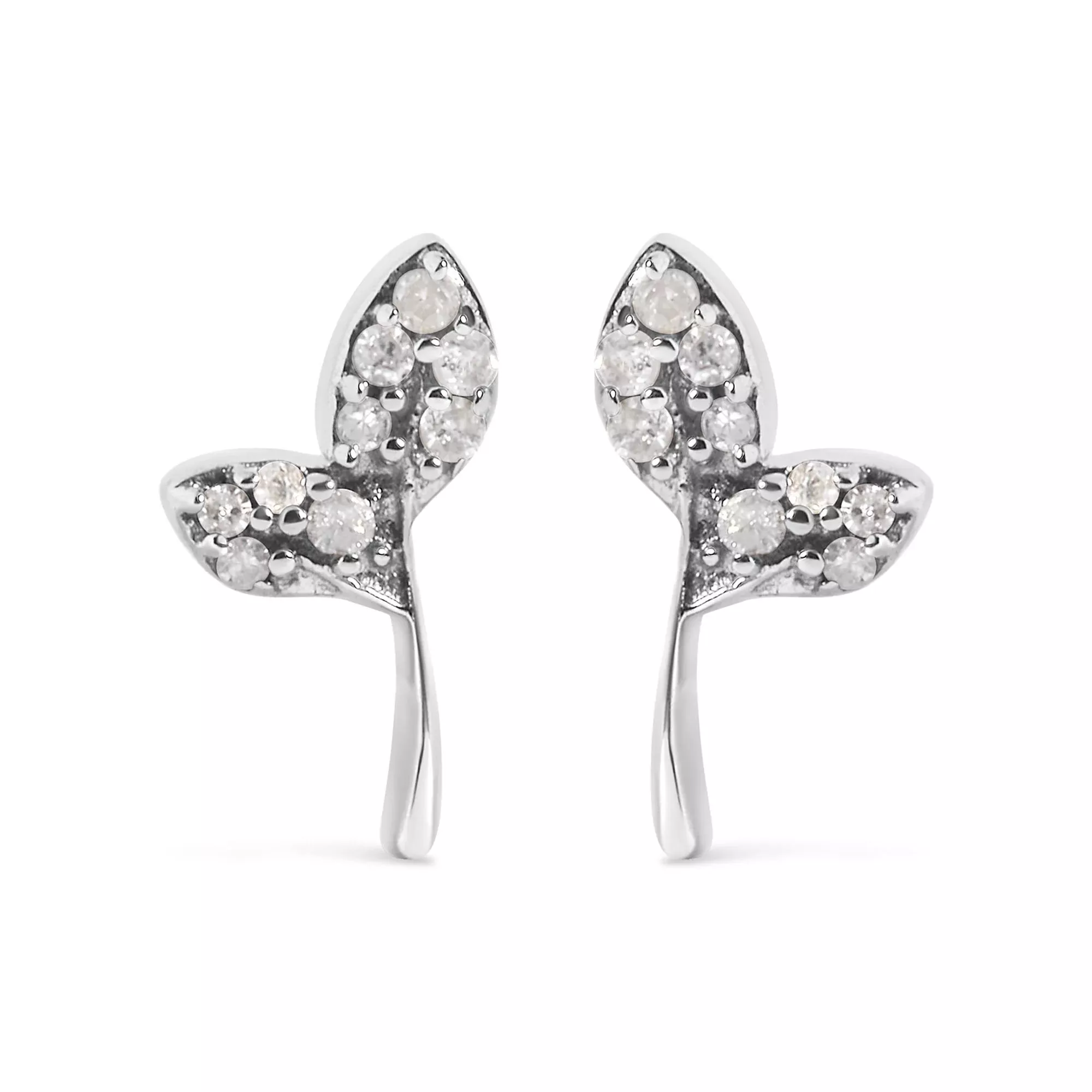 925 Sterling Silver 1/16ct TDW Diamond Leaf Earrings
