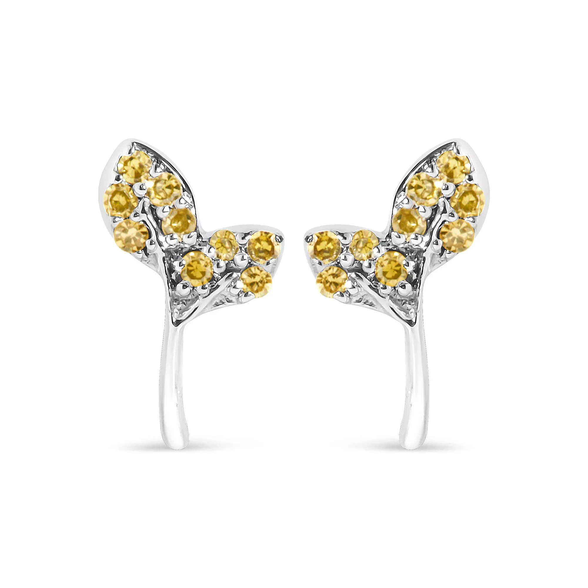 925 Sterling Silver 1/16ct TDWYellow Treated Diamond Leaf Earrings