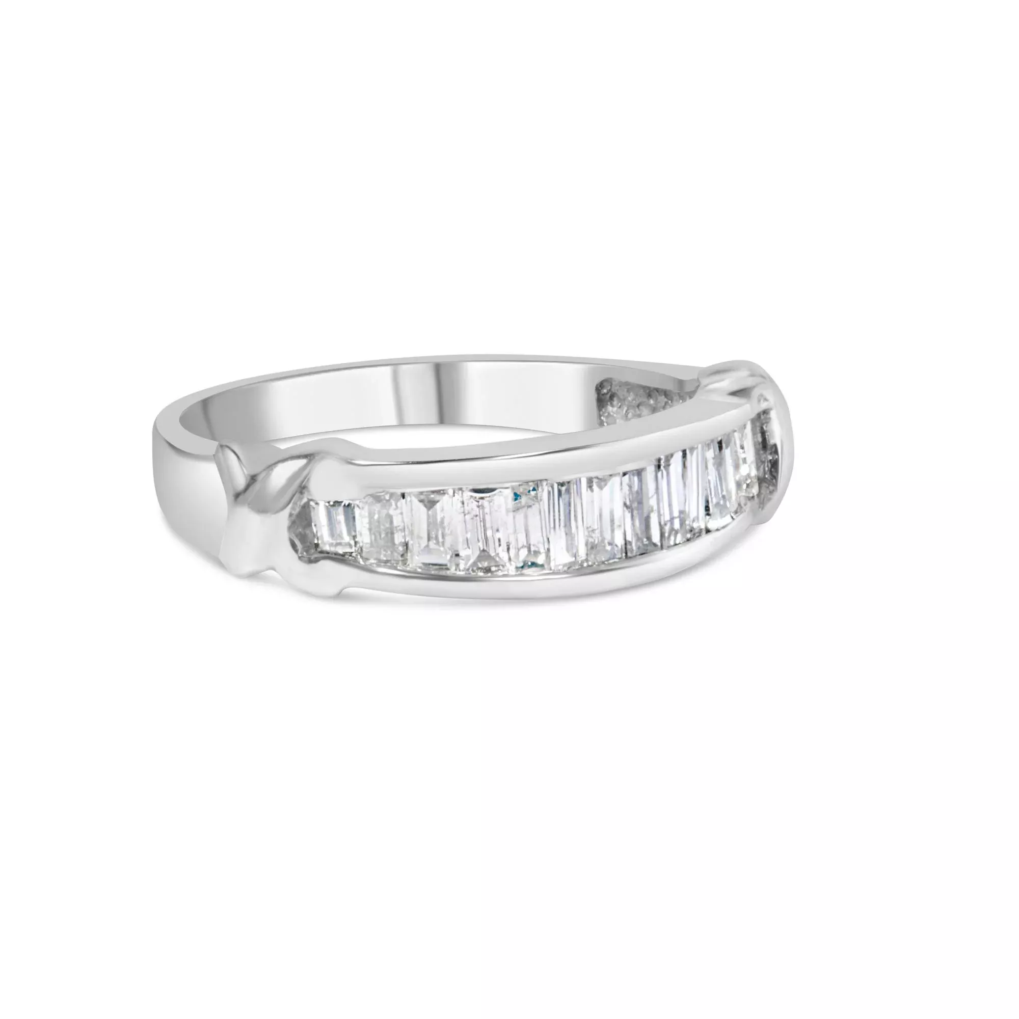 .925 Sterling Silver 1/2 Cttw Baguette Cut Diamond Channel Set X-Station Wedding Ring (H-I Color, I1-I2 Clarity)