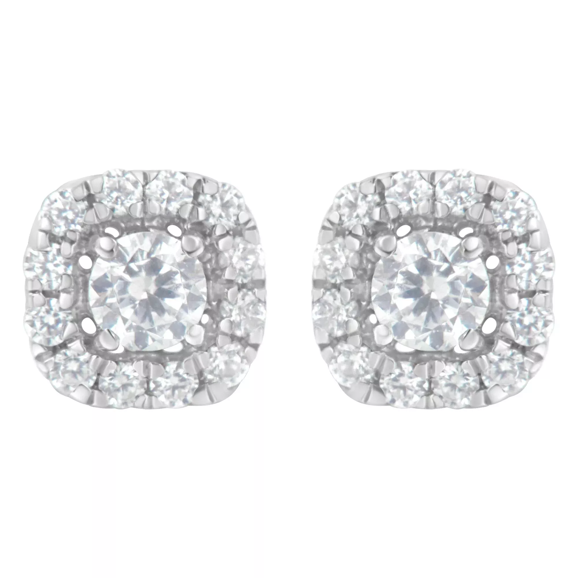 .925 Sterling Silver 1/2 cttw Brilliant Round-Cut Diamond Solitaire with Halo Stud Earring (I-J, I2-I3)