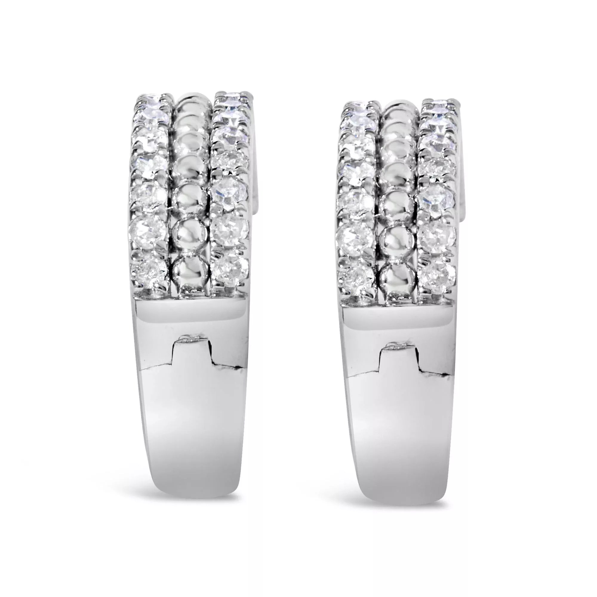 .925 Sterling Silver 1/2 Cttw Diamond Double Row Leverback Hoop Earring (I-J Color, I3 Clarity)