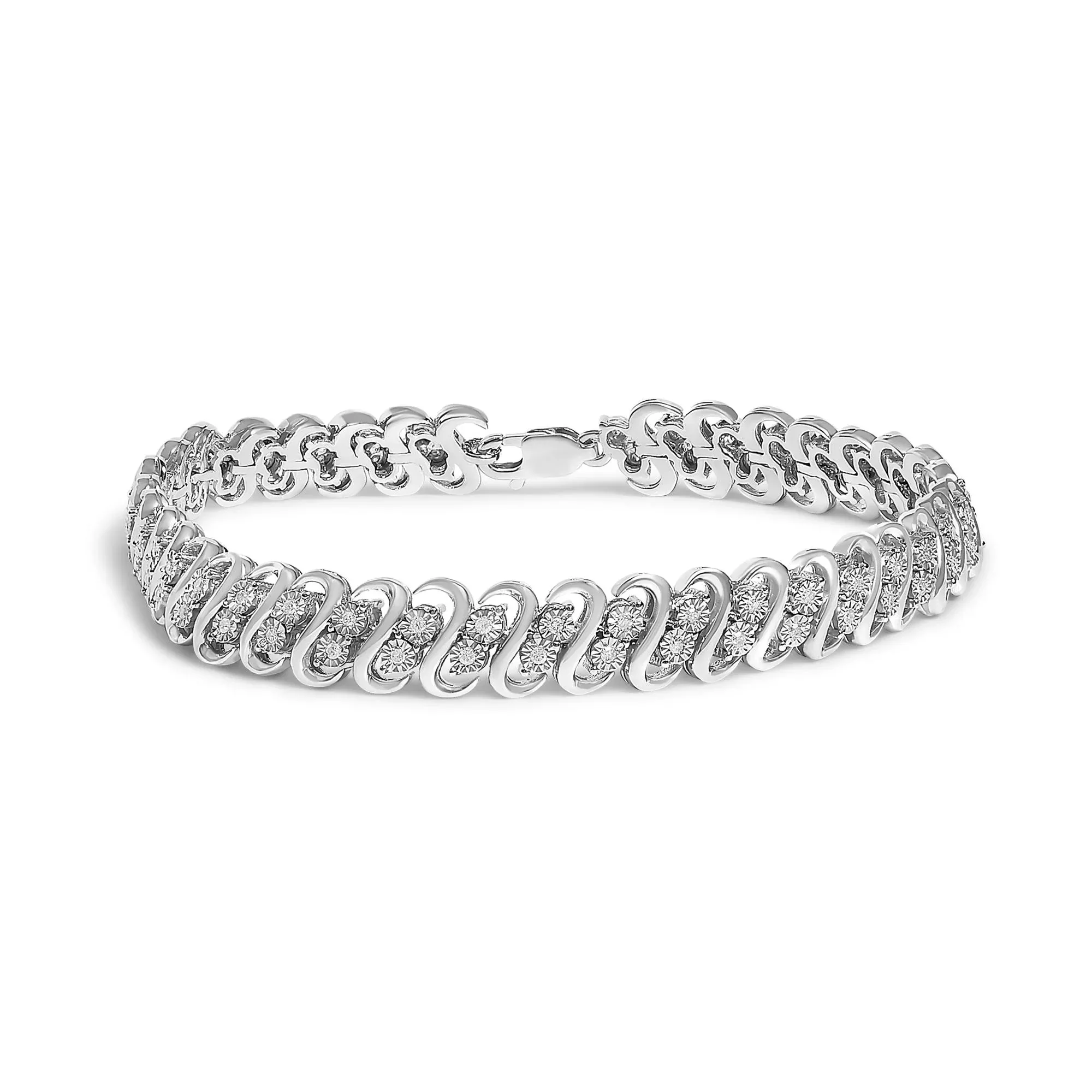 .925 Sterling Silver 1/2 Cttw Diamond Double Row S-Link Bracelet