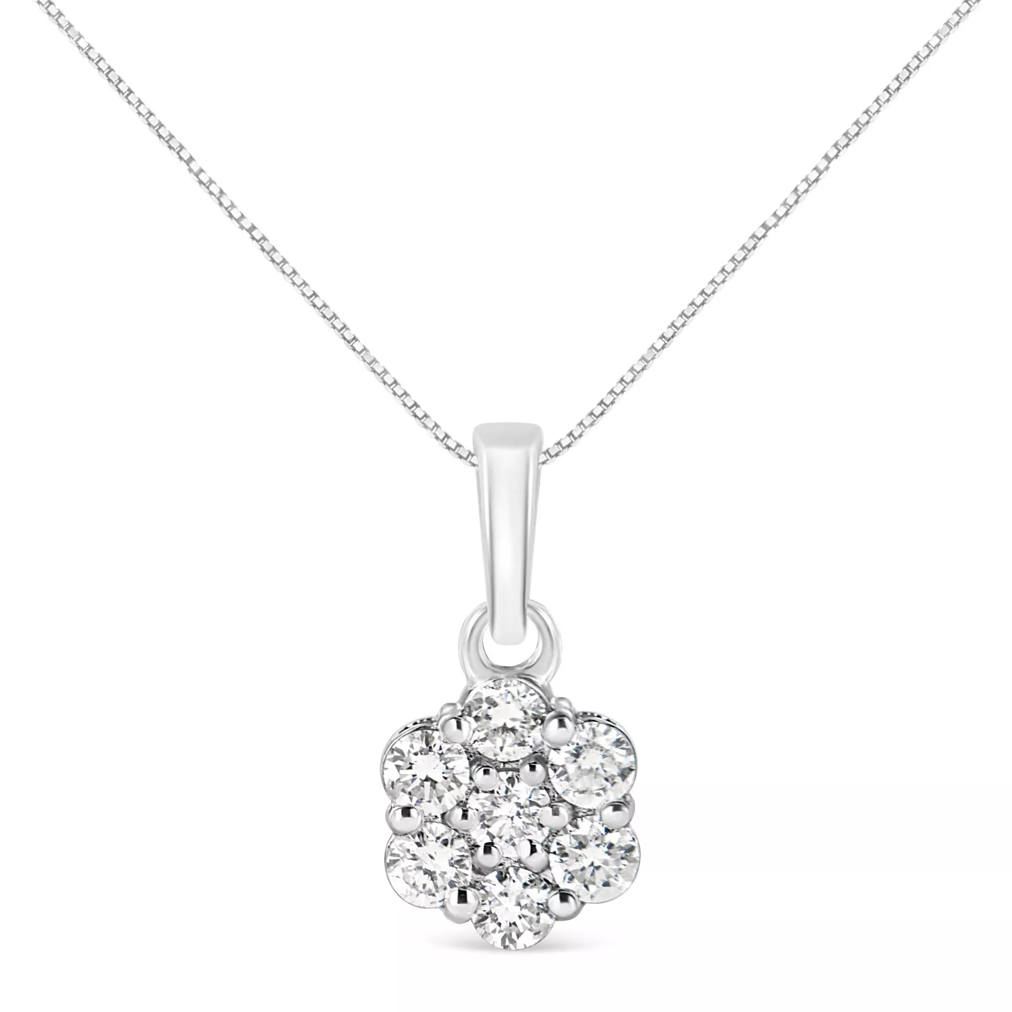.925 Sterling Silver 1/2 Cttw Lab Grown Diamond 7 Stone Floral Cluster 18" Pendant Necklace (F-G Color, SI1-SI2 Clarity)